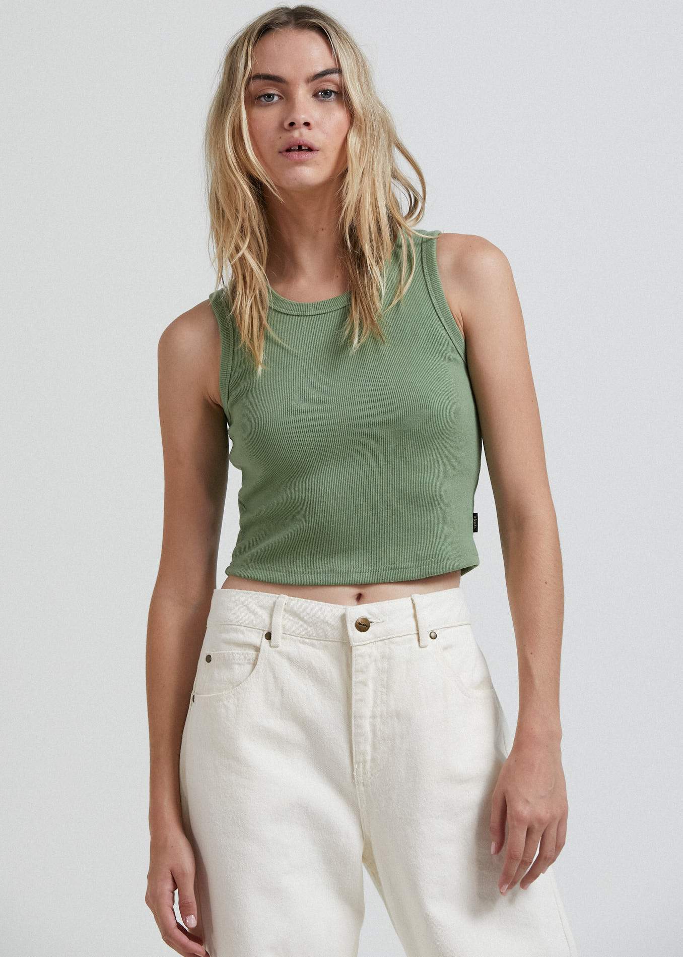 Afends Jasmin  - Hemp Ribbed Tank - Grey Marle Moss