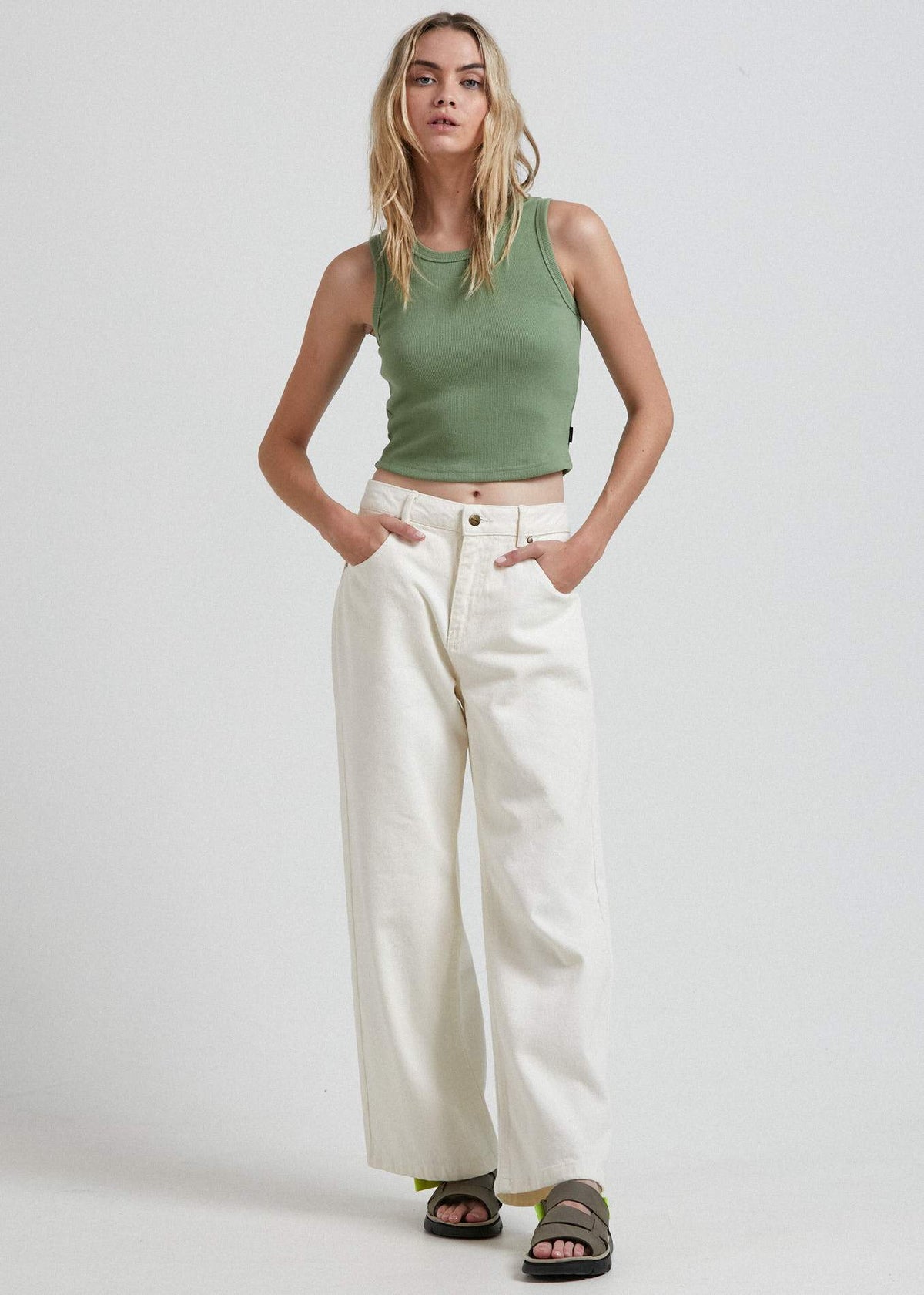 Afends Jasmin  - Hemp Ribbed Tank - Grey Marle Moss