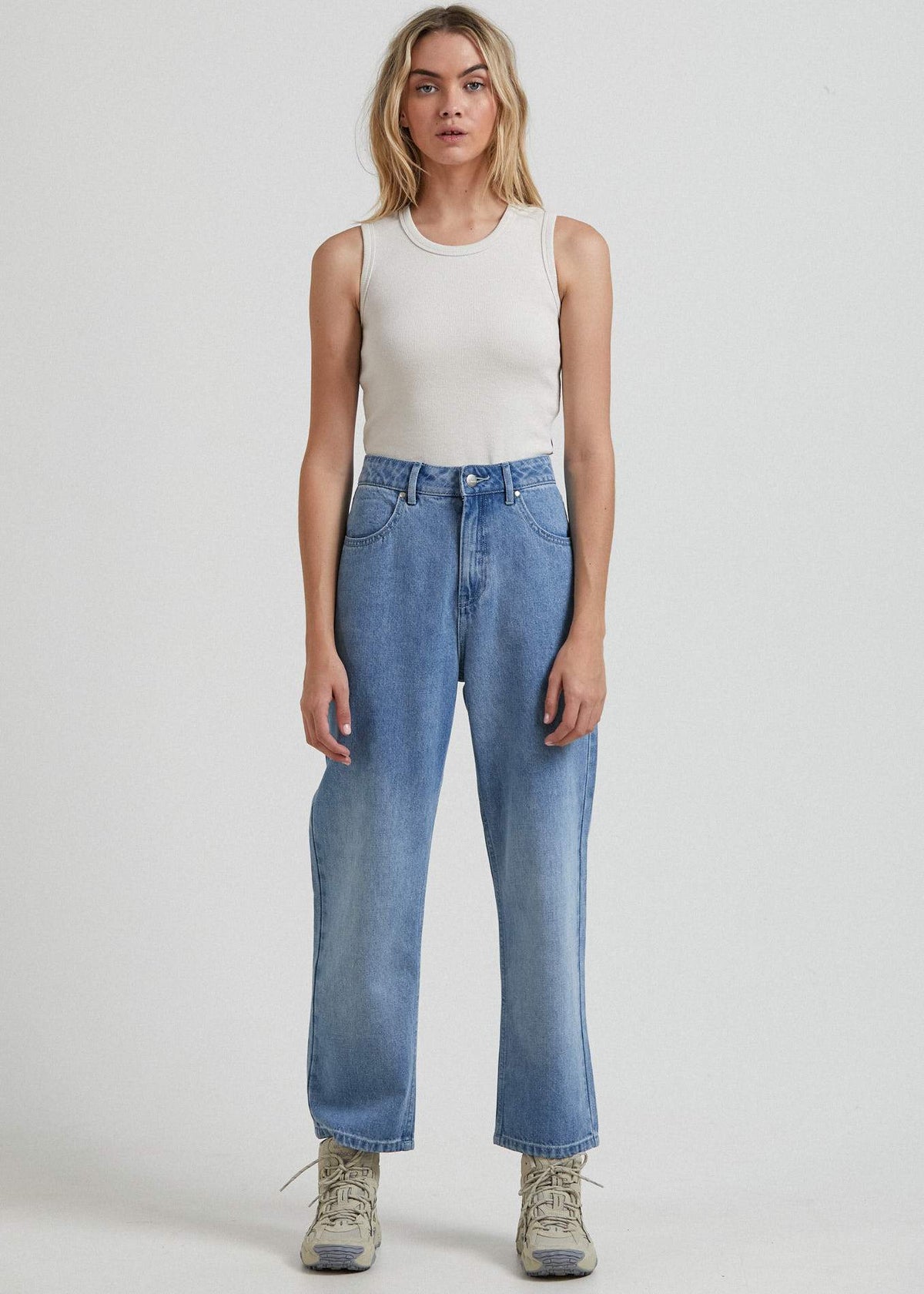 Afends Jasmin  - Hemp Ribbed Tank - Grey Marle Off white