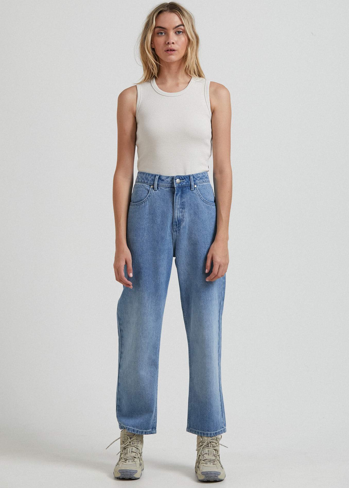 Afends Jasmin  - Hemp Ribbed Tank - Grey Marle Off white