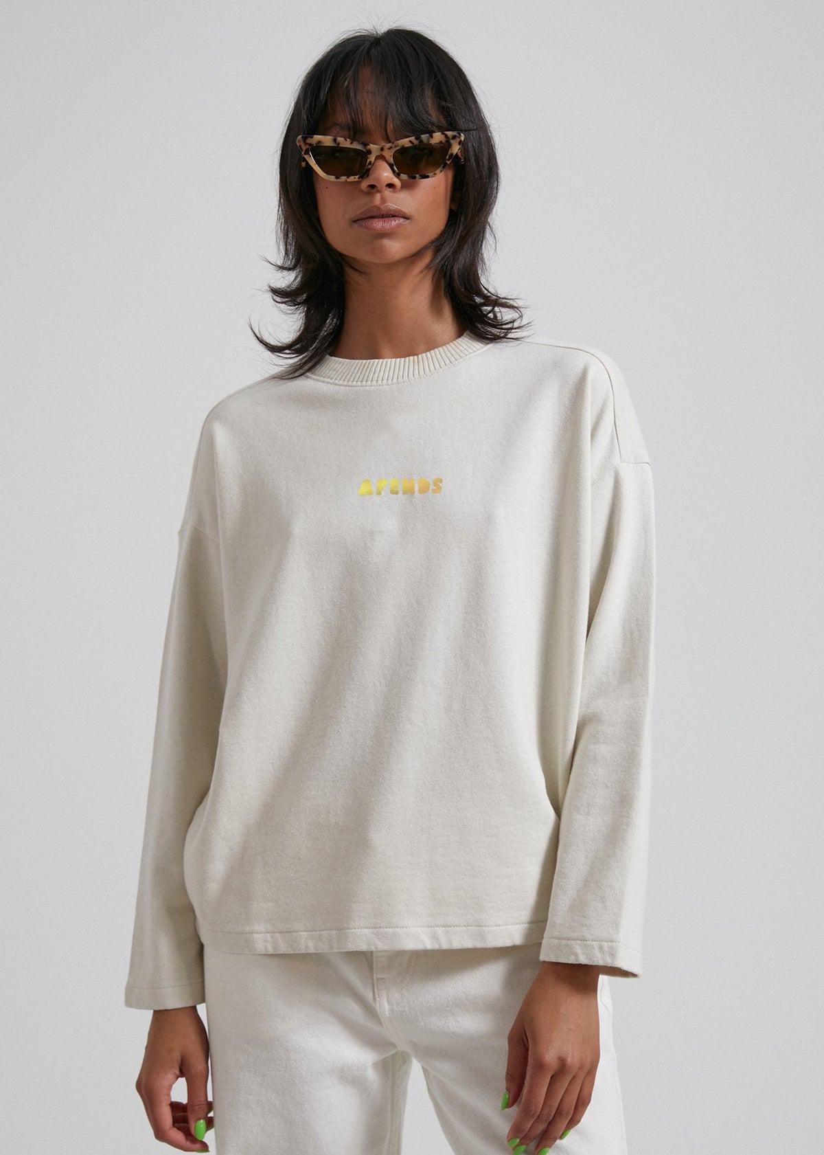 Afends Juno  - Hemp Oversized Crew Neck - Off White Off white