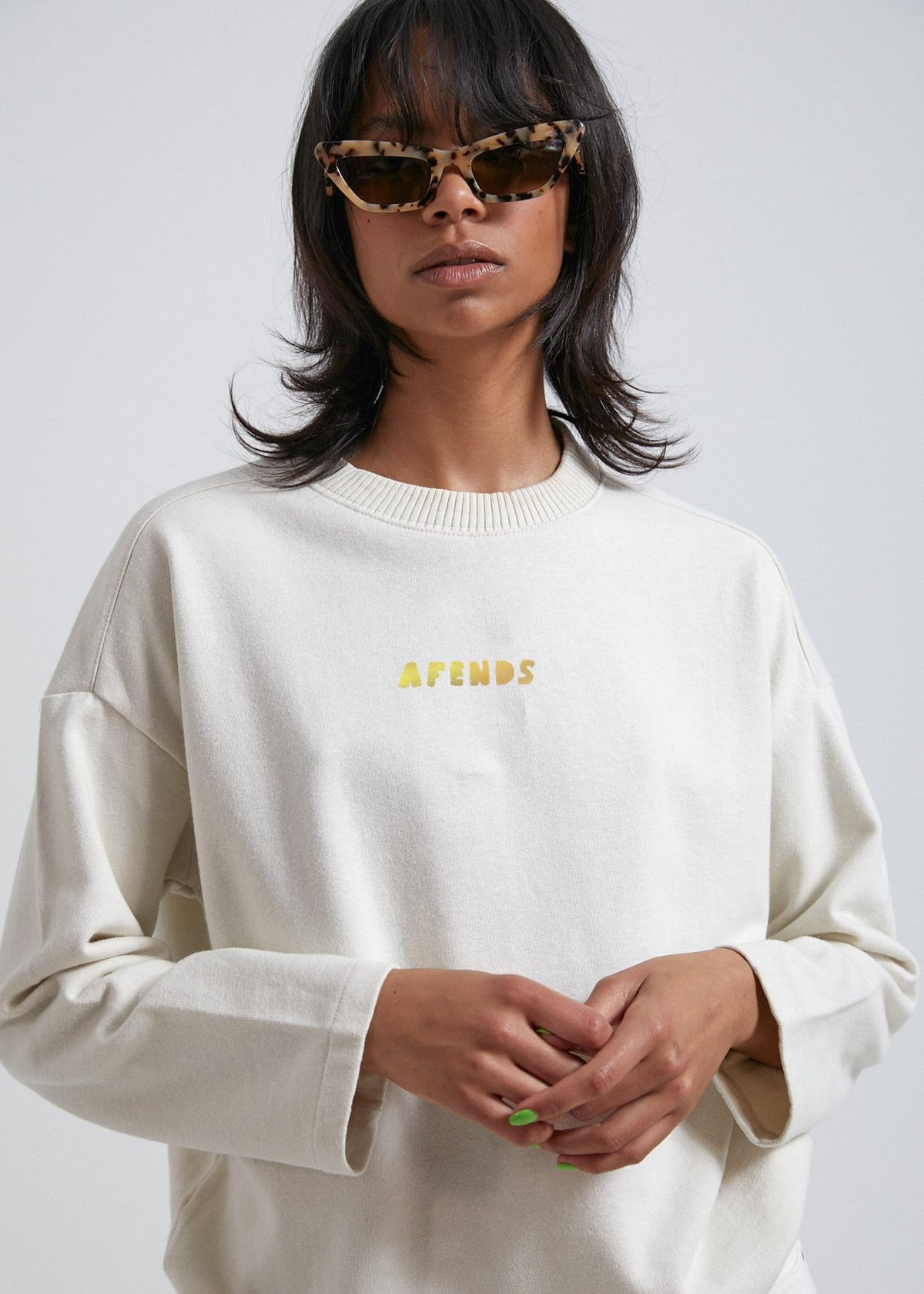 Afends Juno  - Hemp Oversized Crew Neck - Off White Off white