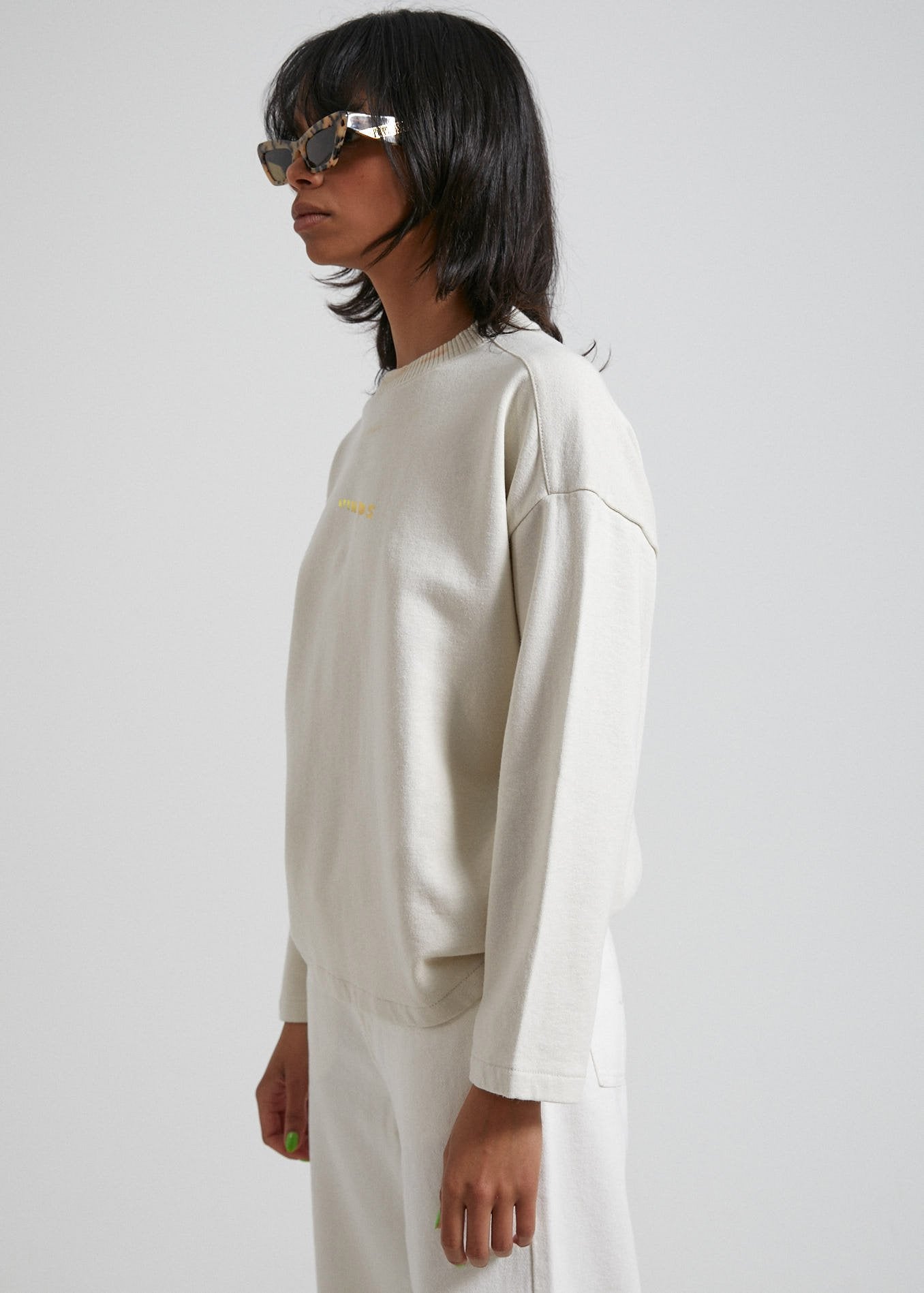 Afends Juno  - Hemp Oversized Crew Neck - Off White Off white