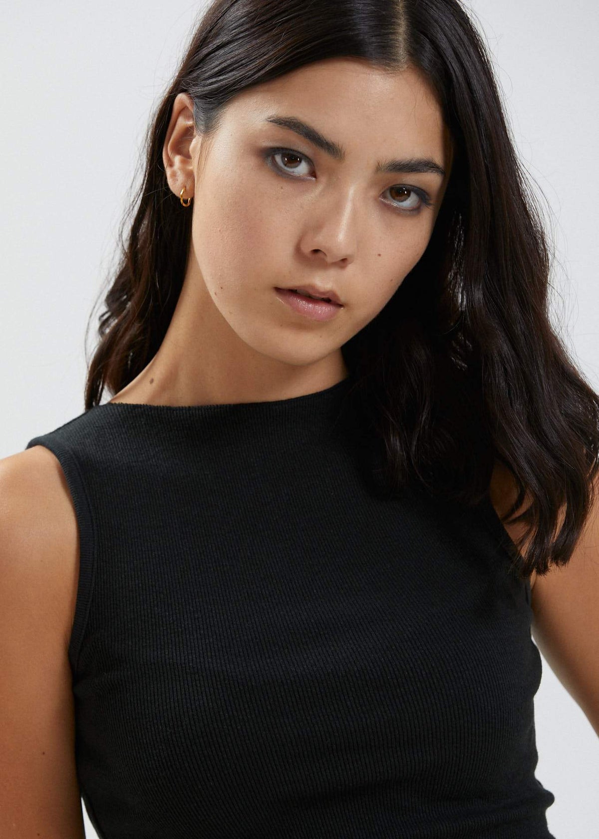 Afends Peony  - Hemp Ribbed High Neck Tank - Black Black