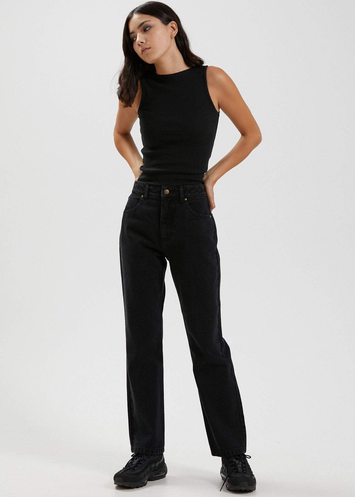 Afends Peony  - Hemp Ribbed High Neck Tank - Black Black