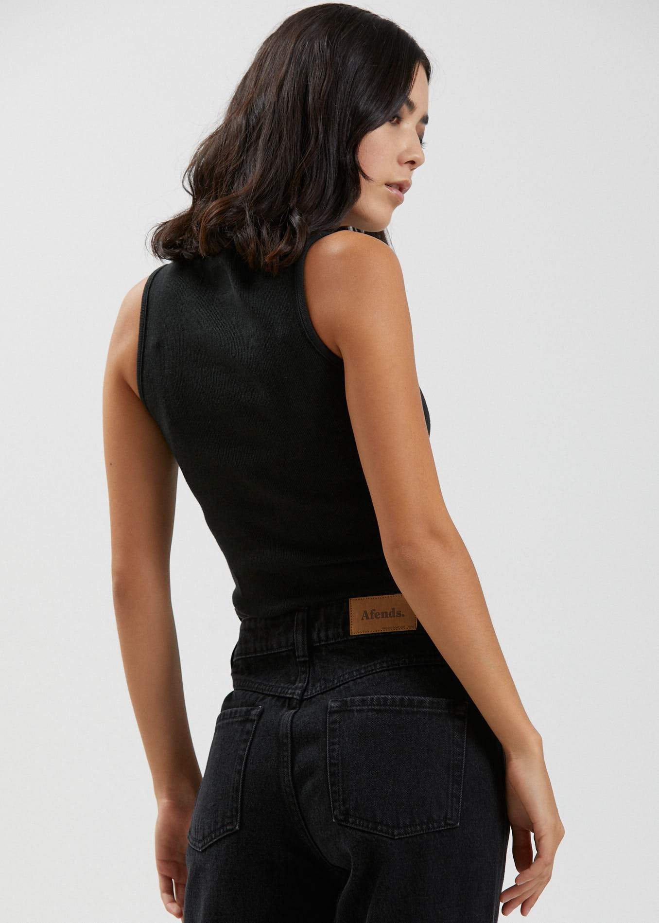 Afends Peony  - Hemp Ribbed High Neck Tank - Black Black