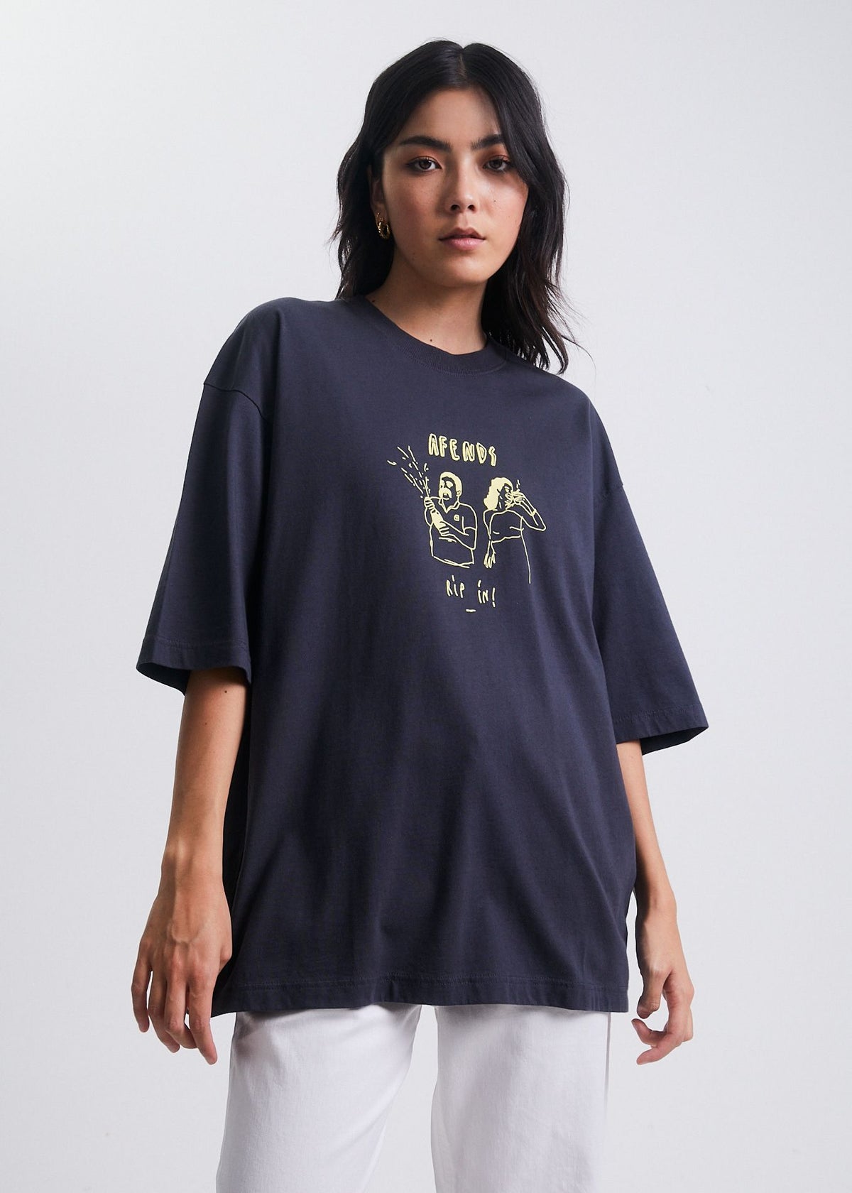 Afends Rip In  - Unisex Recycled Oversized Graphic T-Shirt - Charcoal Charcoal