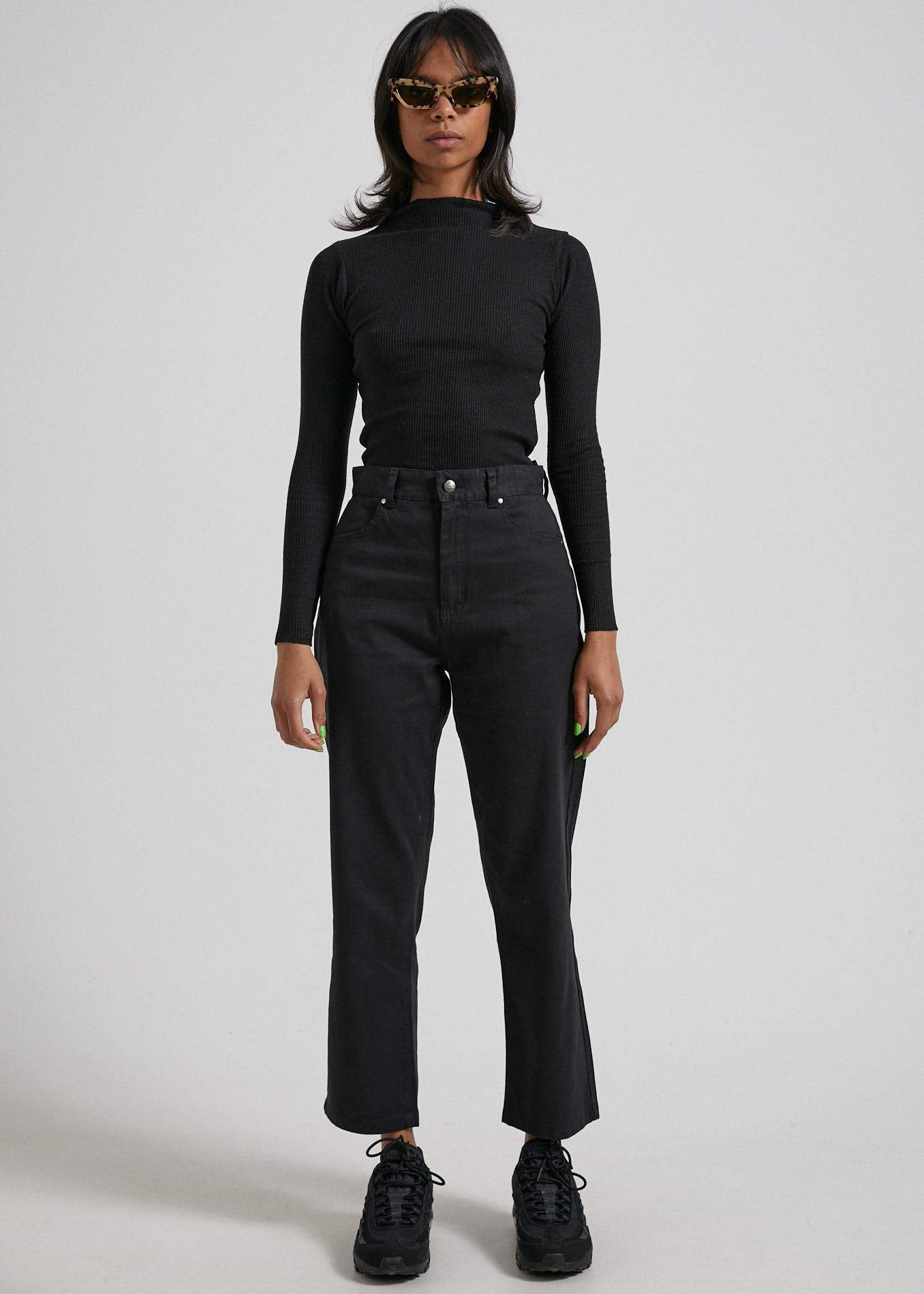 Afends Shelby  - Hemp Twill High Waist Wide Leg Pant - Off White Black