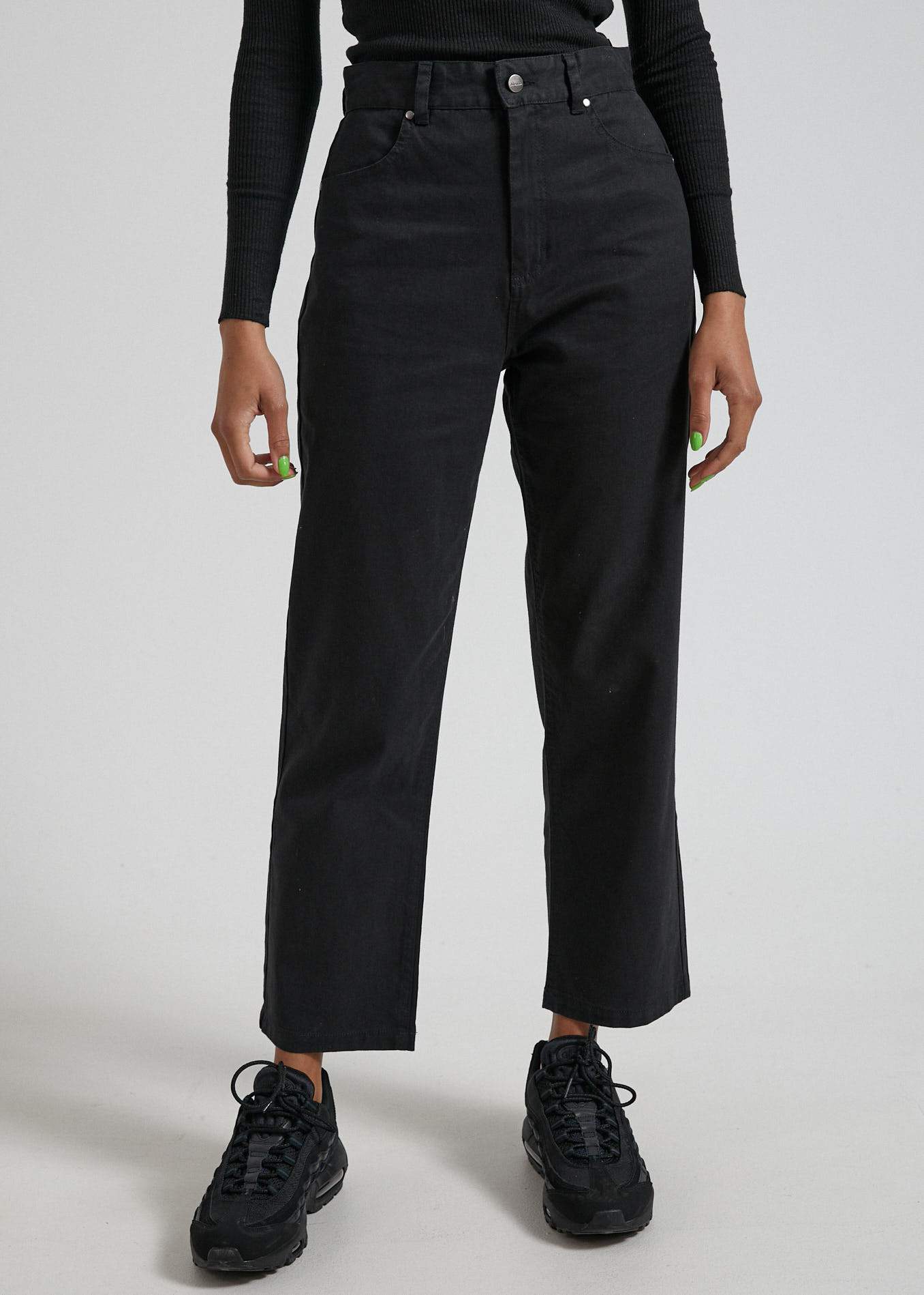 Afends Shelby  - Hemp Twill High Waist Wide Leg Pant - Off White Black