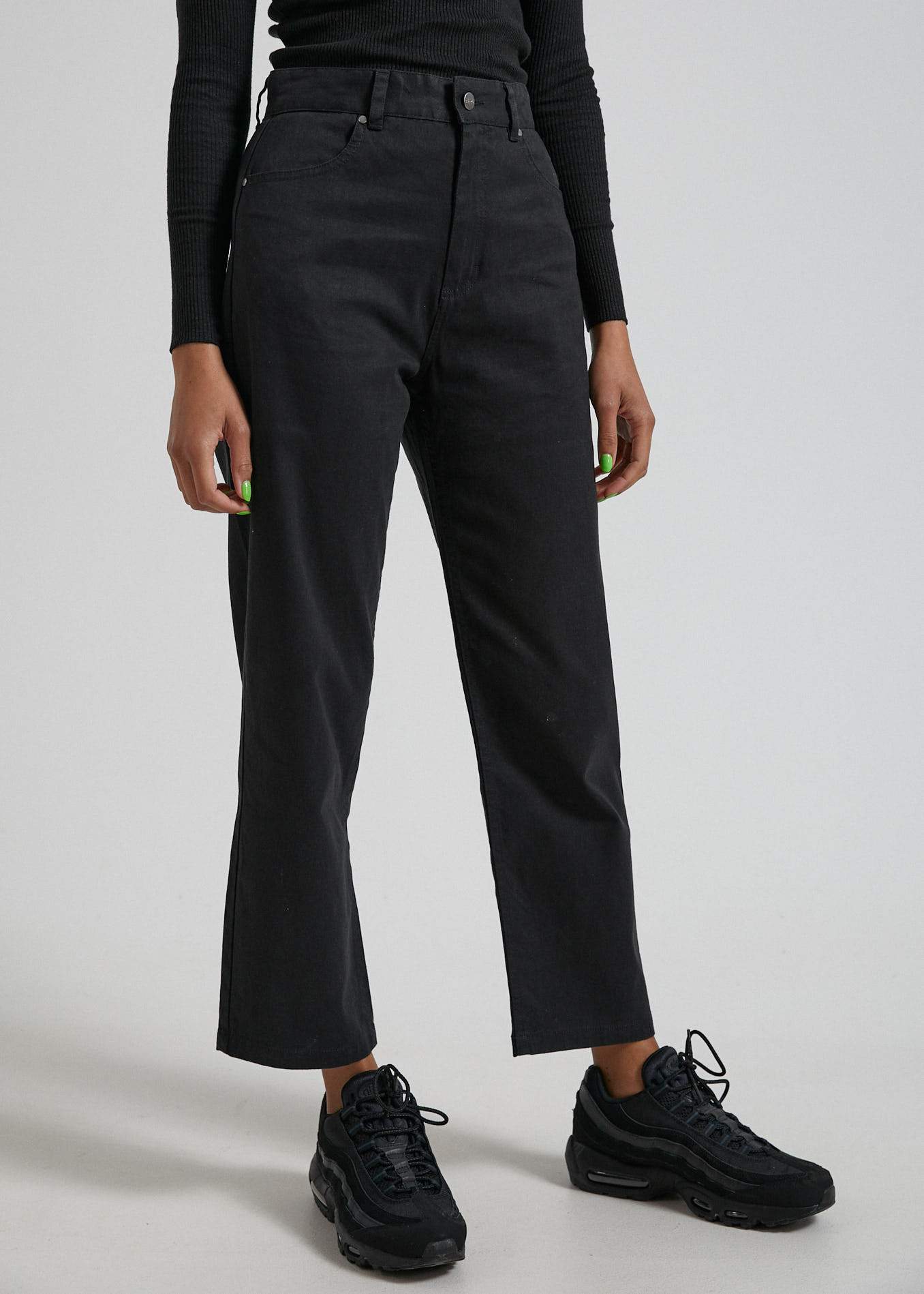 Afends Shelby  - Hemp Twill High Waist Wide Leg Pant - Off White Black