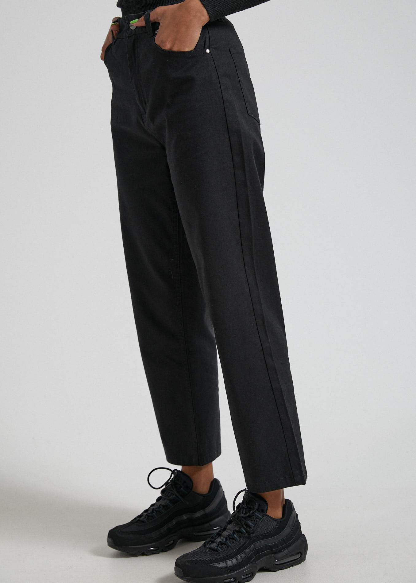 Afends Shelby  - Hemp Twill High Waist Wide Leg Pant - Off White Black