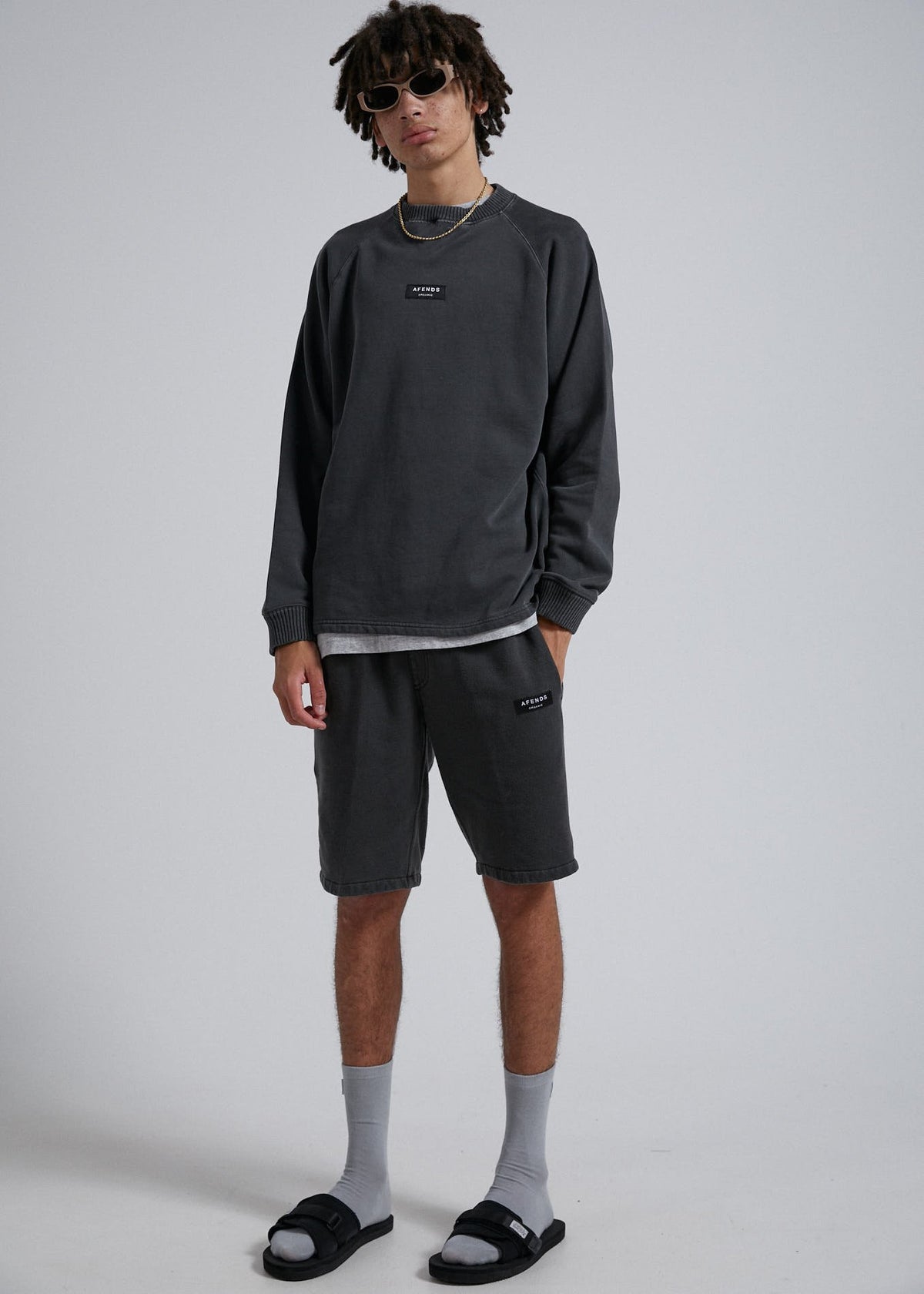 Afends Society  - Unisex Raglan Crew Neck - Stone Black Stone black