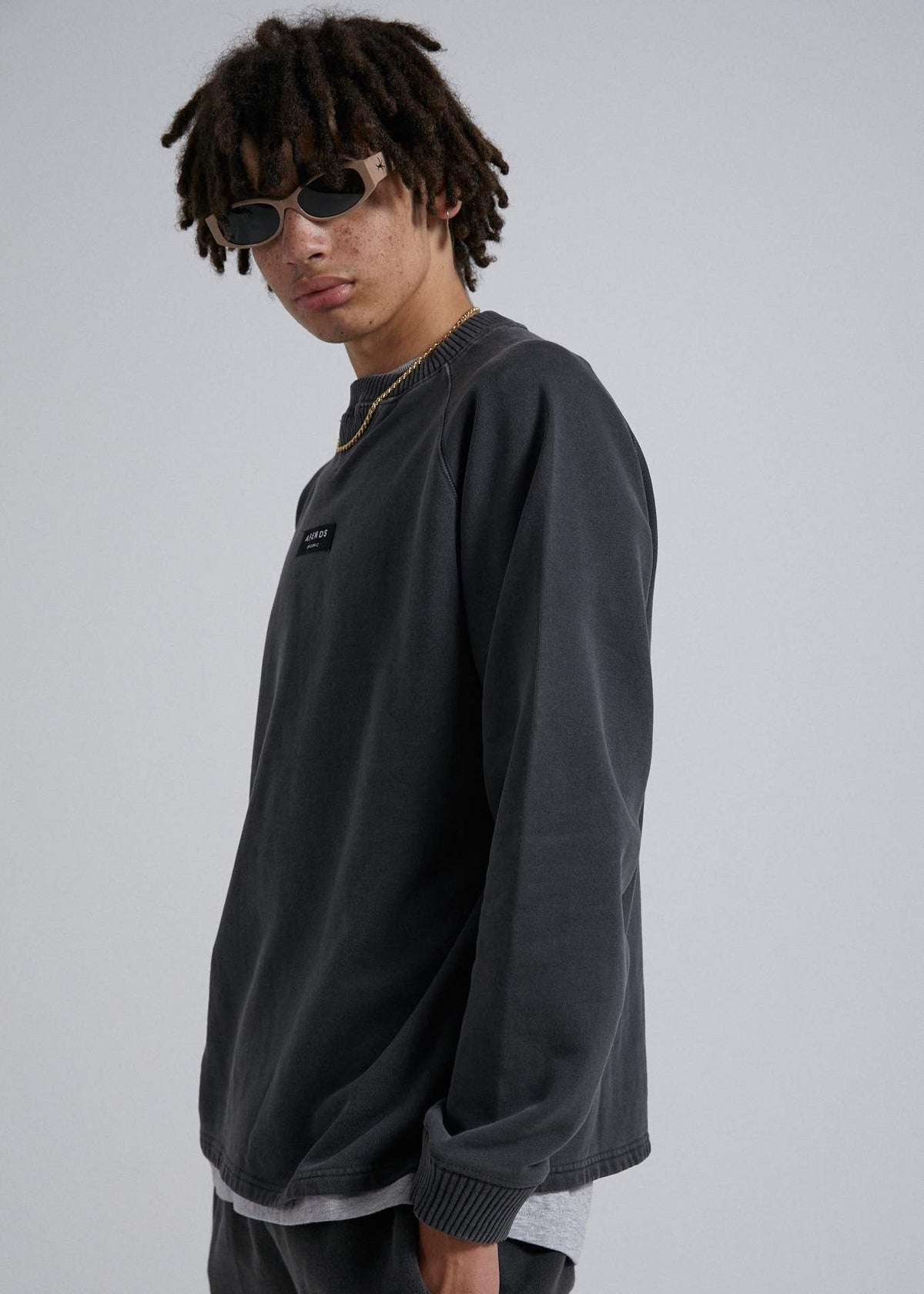 Afends Society  - Unisex Raglan Crew Neck - Stone Black Stone black