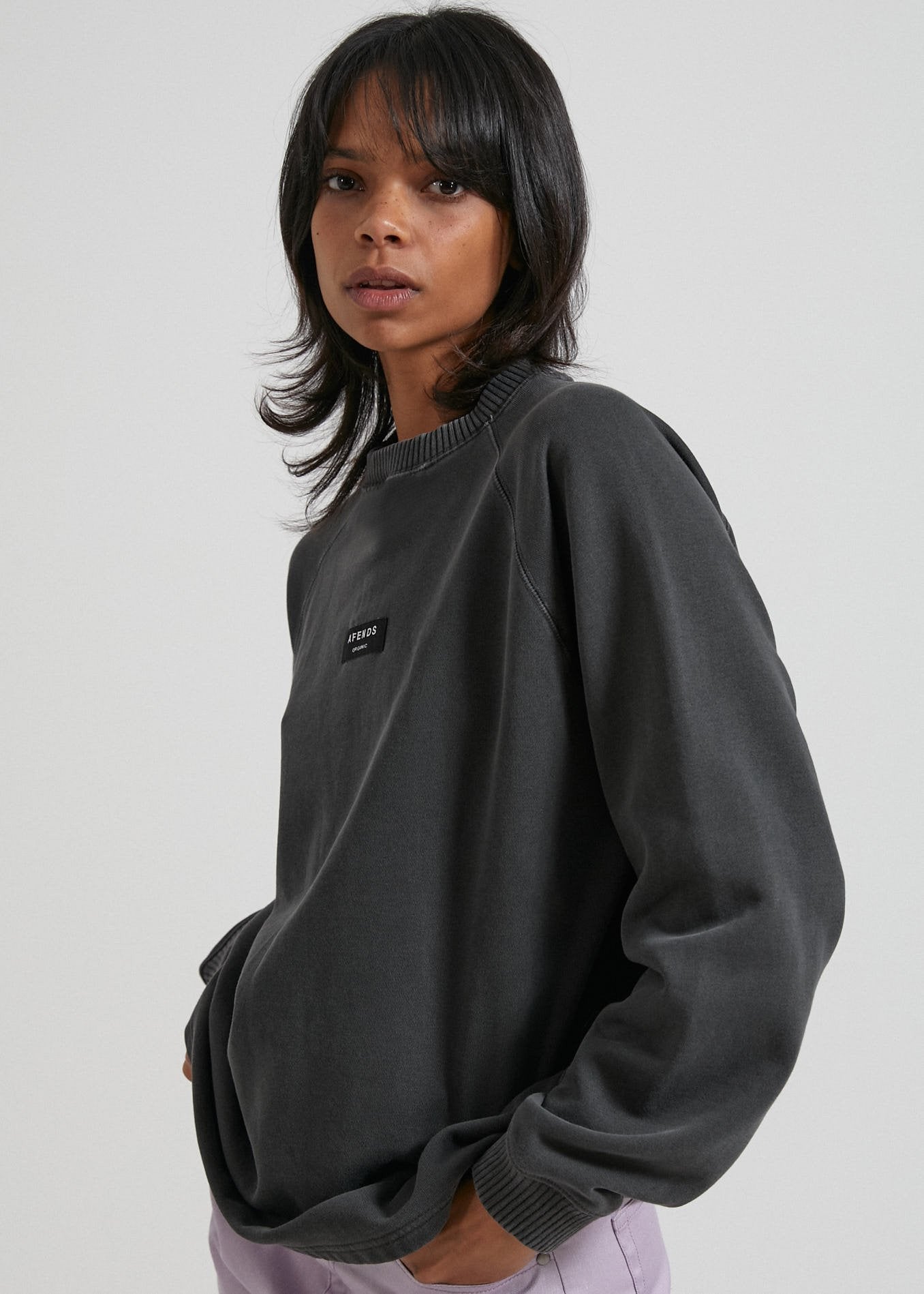 Afends Society  - Unisex Raglan Crew Neck - Stone Black Stone black