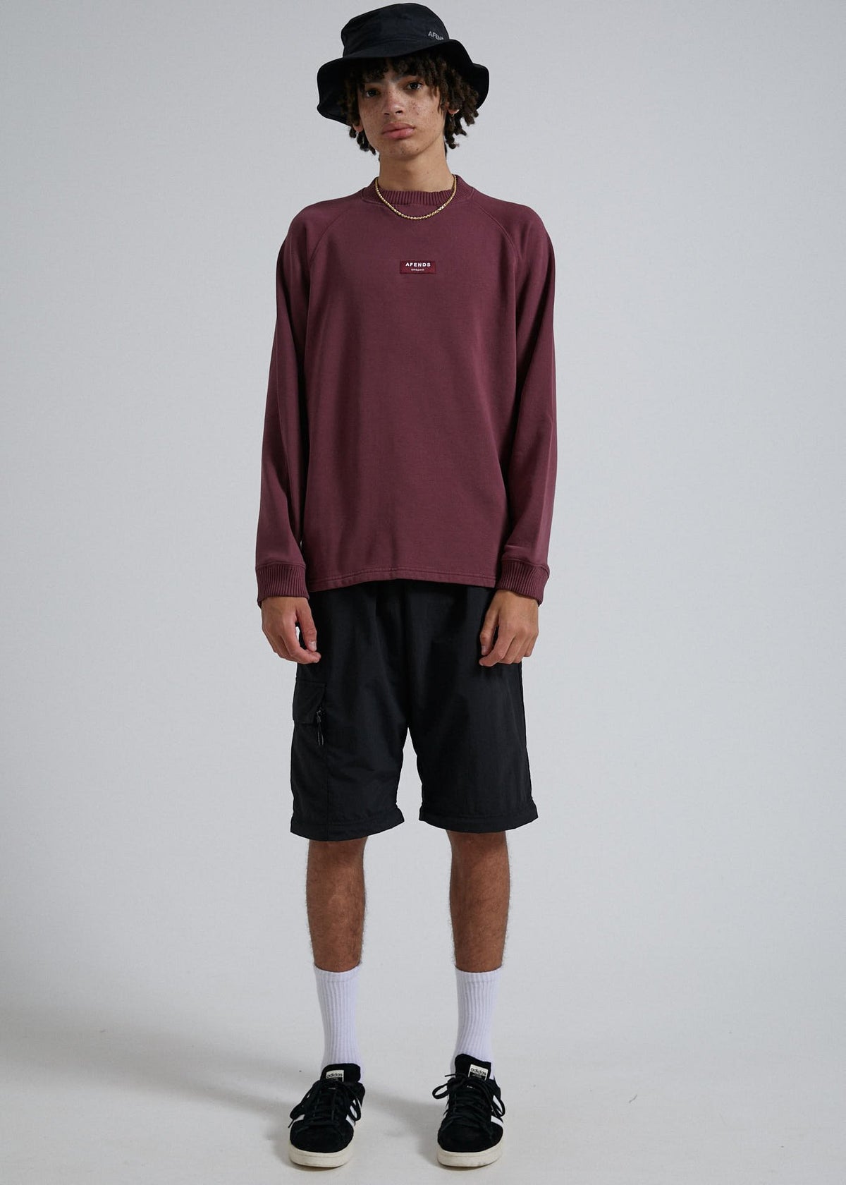 Afends Society  - Unisex Raglan Crew Neck - Stone Black Wine