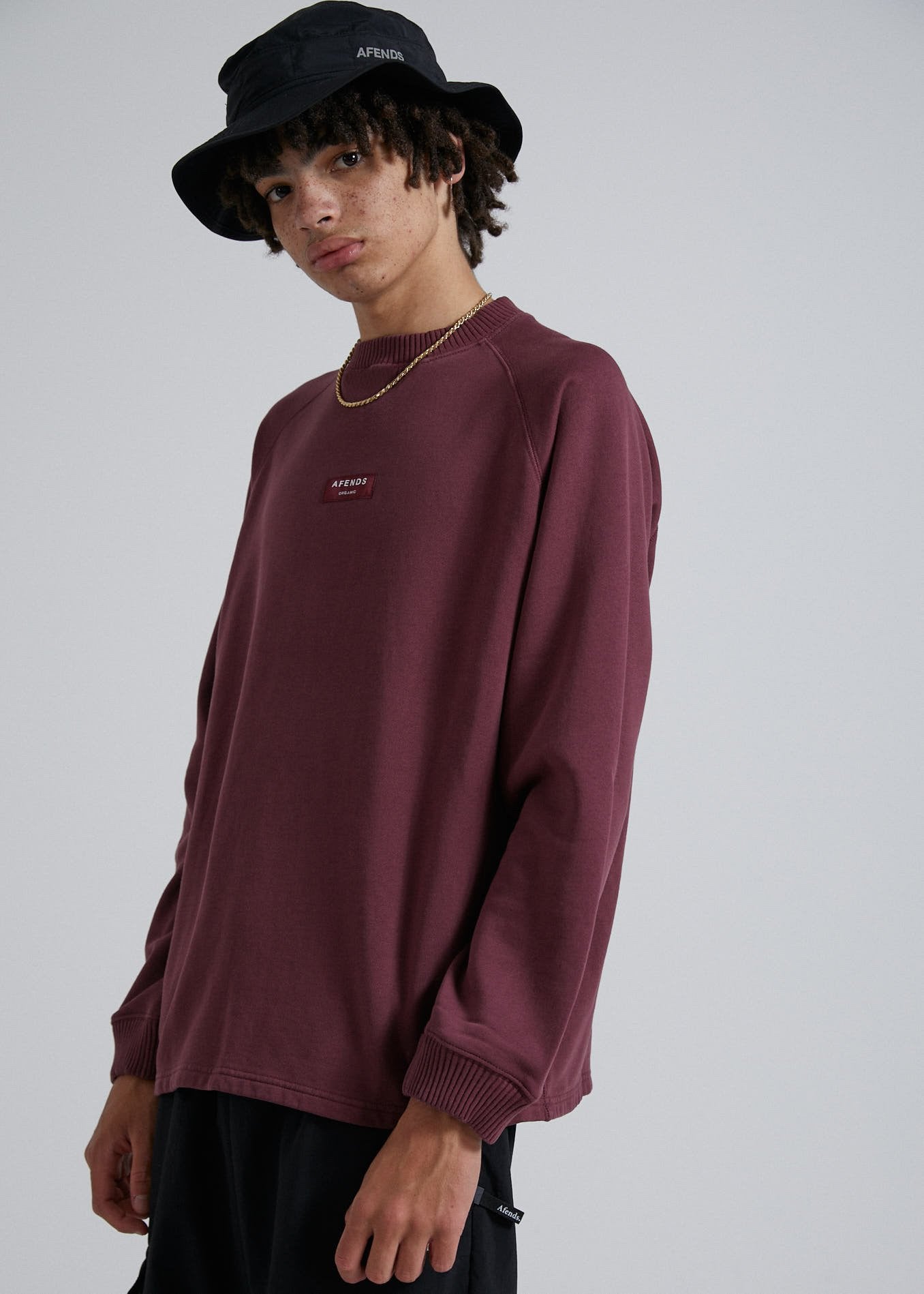 Afends Society  - Unisex Raglan Crew Neck - Stone Black Wine