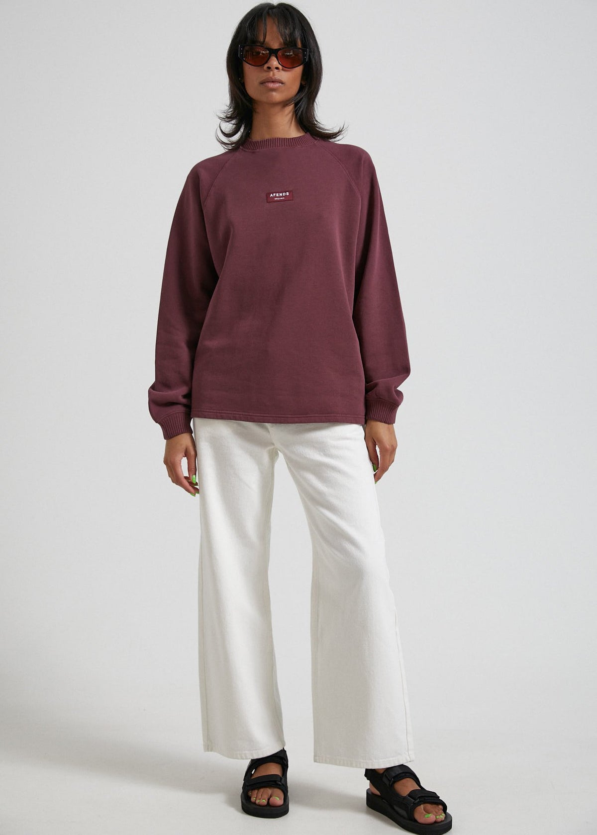Afends Society  - Unisex Raglan Crew Neck - Stone Black Wine