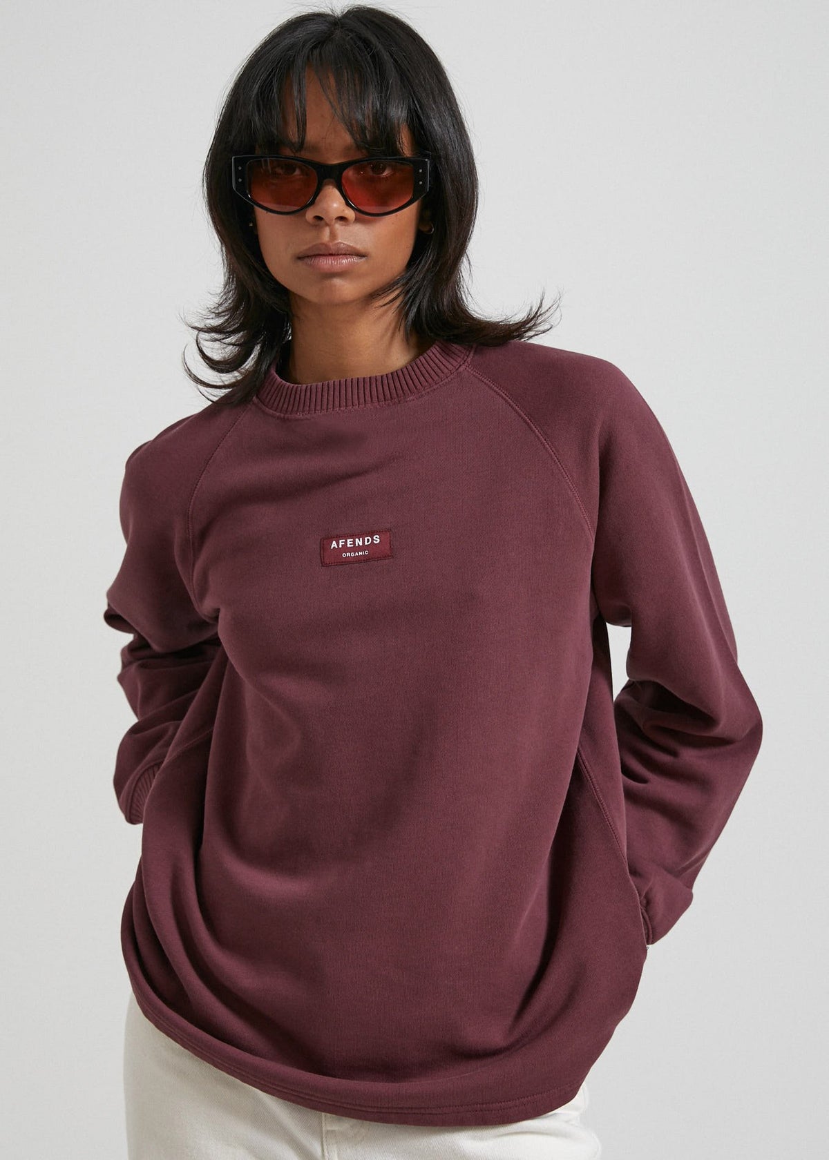 Afends Society  - Unisex Raglan Crew Neck - Stone Black Wine