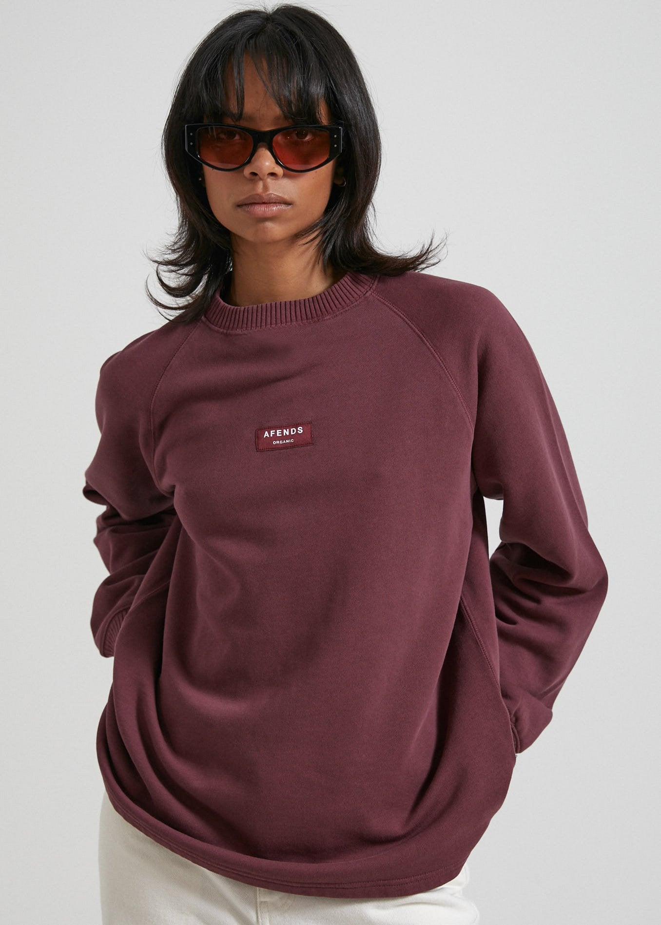 Afends Society  - Unisex Raglan Crew Neck - Stone Black Wine