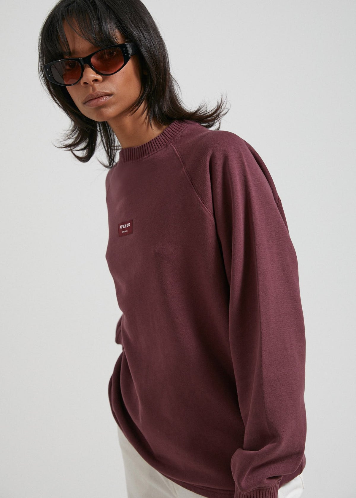 Afends Society  - Unisex Raglan Crew Neck - Stone Black Wine