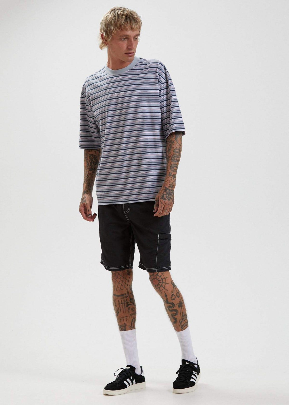 Afends Surplus  - Reycled Stripe Oversized T-Shirt - Shadow Shadow