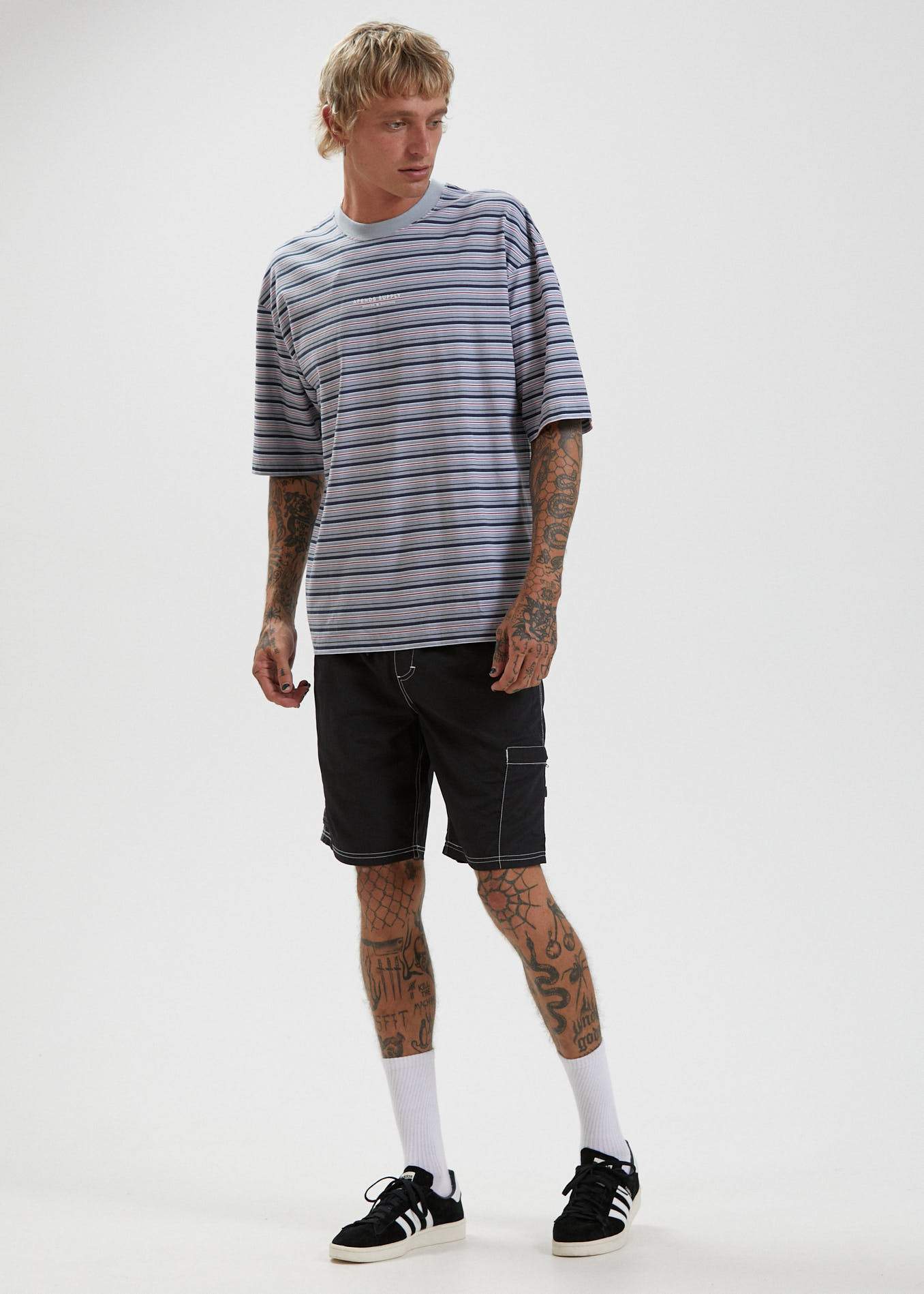 Afends Surplus  - Reycled Stripe Oversized T-Shirt - Shadow Shadow