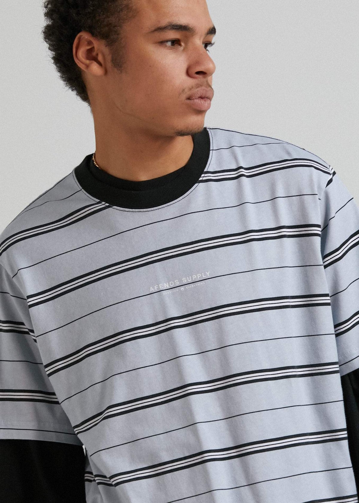 Afends Transit   - Recycled Stripe Retro Fit T-Shirt - Glacier Glacier