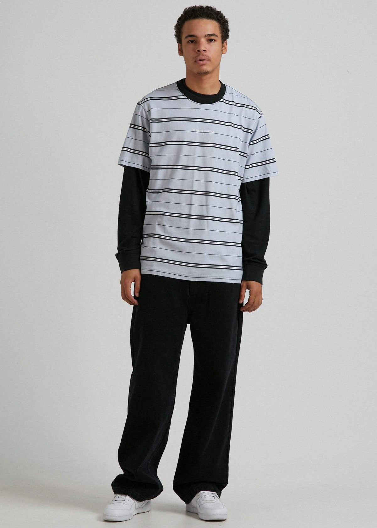 Afends Transit   - Recycled Stripe Retro Fit T-Shirt - Glacier Glacier