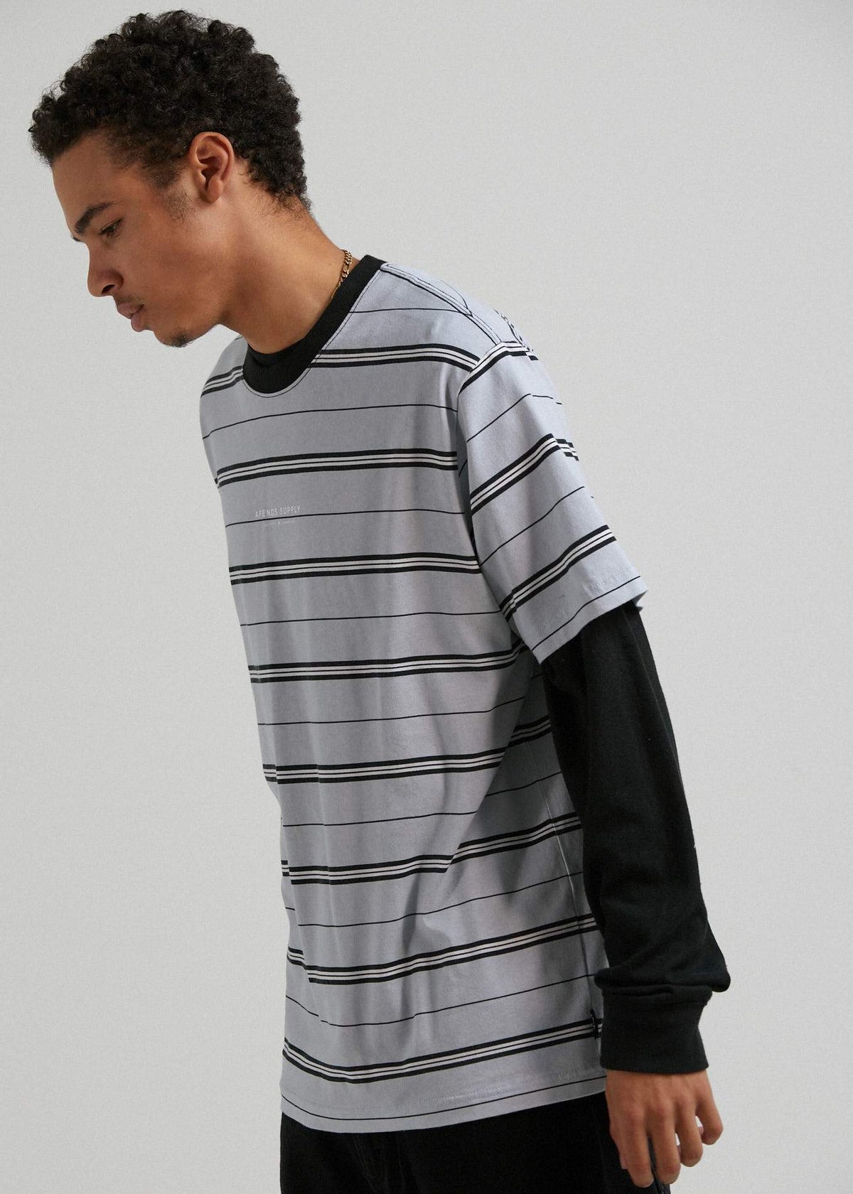 Afends Transit   - Recycled Stripe Retro Fit T-Shirt - Glacier Glacier