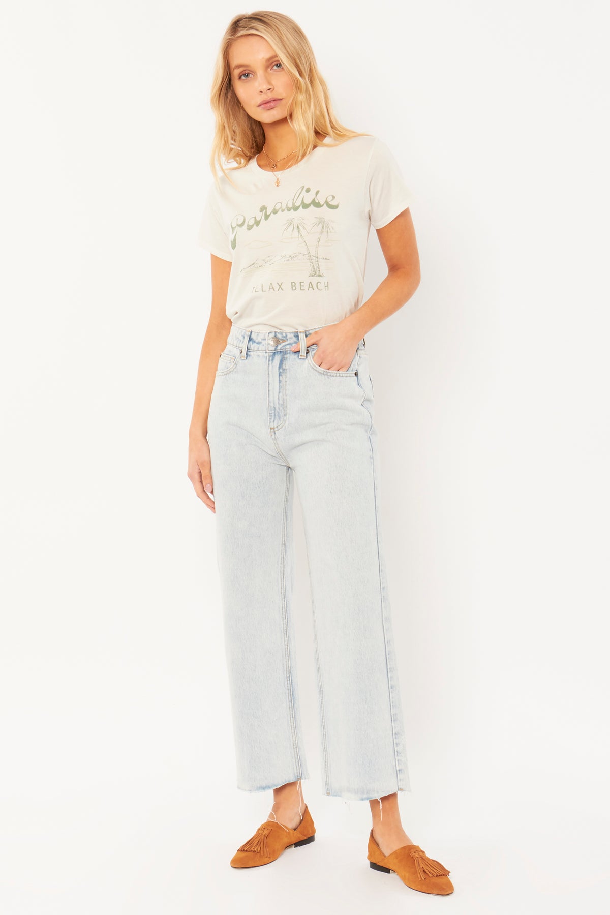 Amuse Society GABI CROP FLARE WVN DENIM PANT Sunfade wash