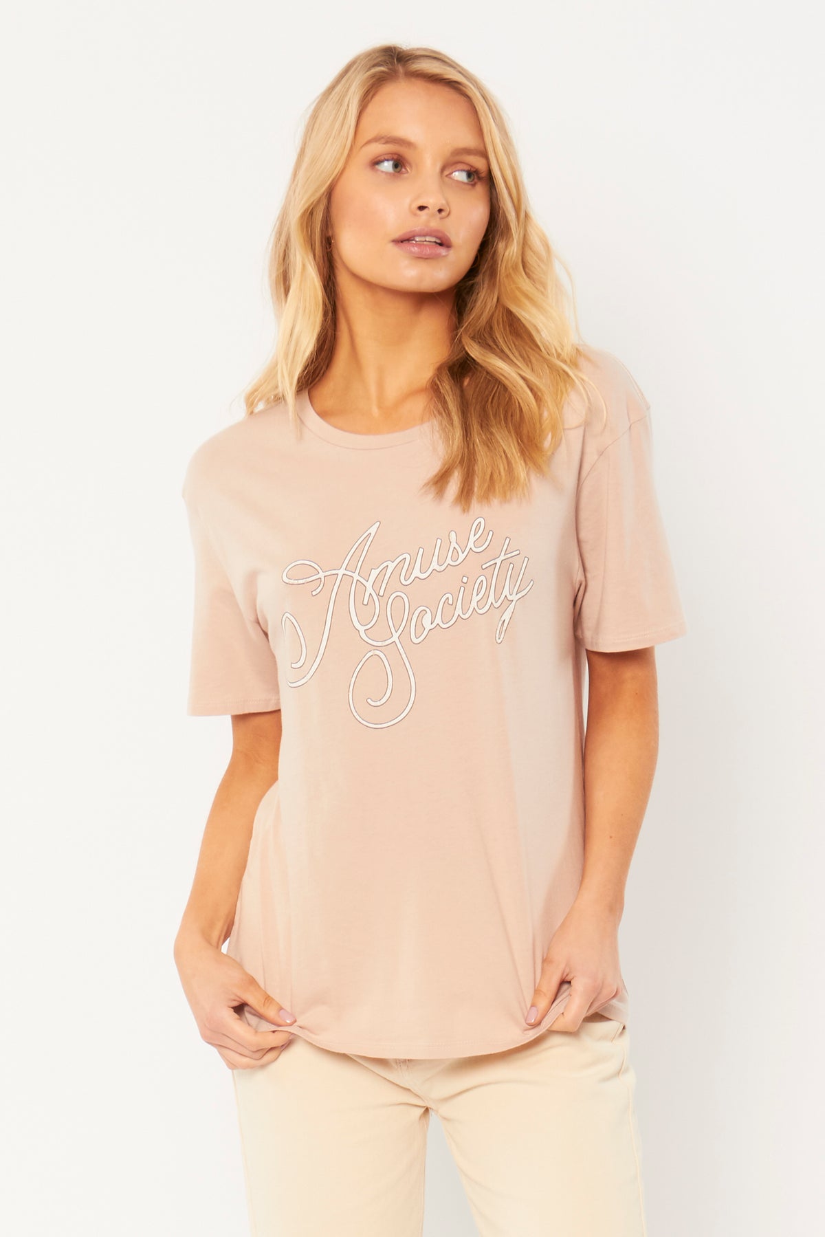 Amuse Society Script Tee Mushroom
