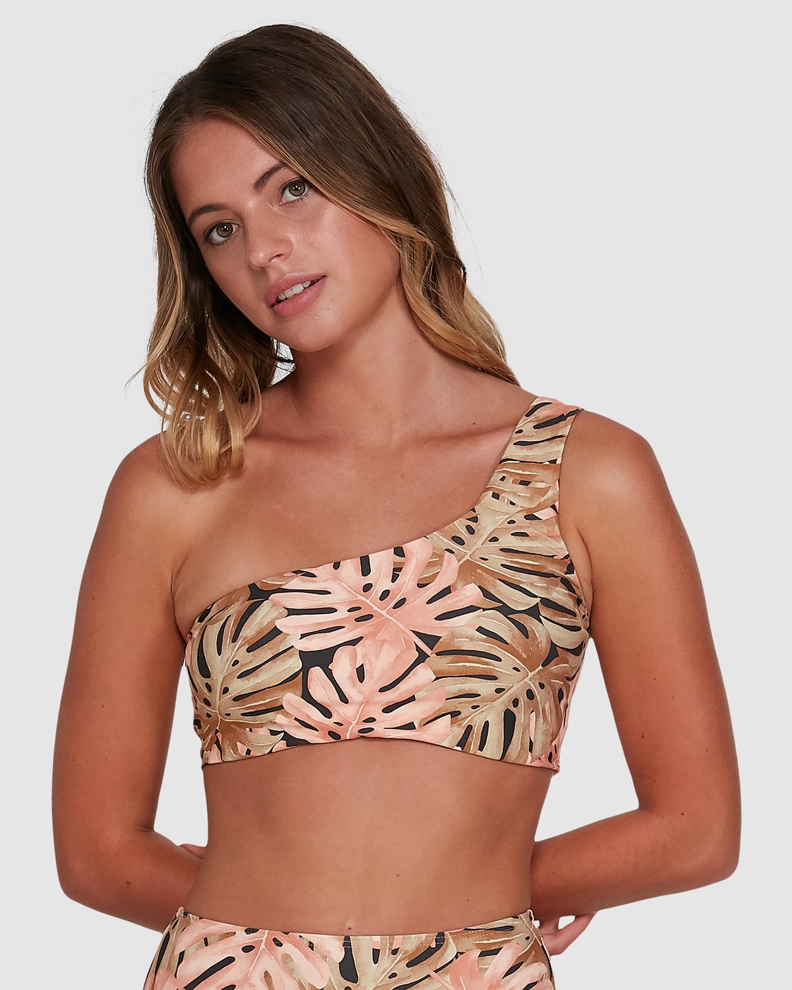 Billabong Hula Palm One Shoulder Crop Bikini Top Off black