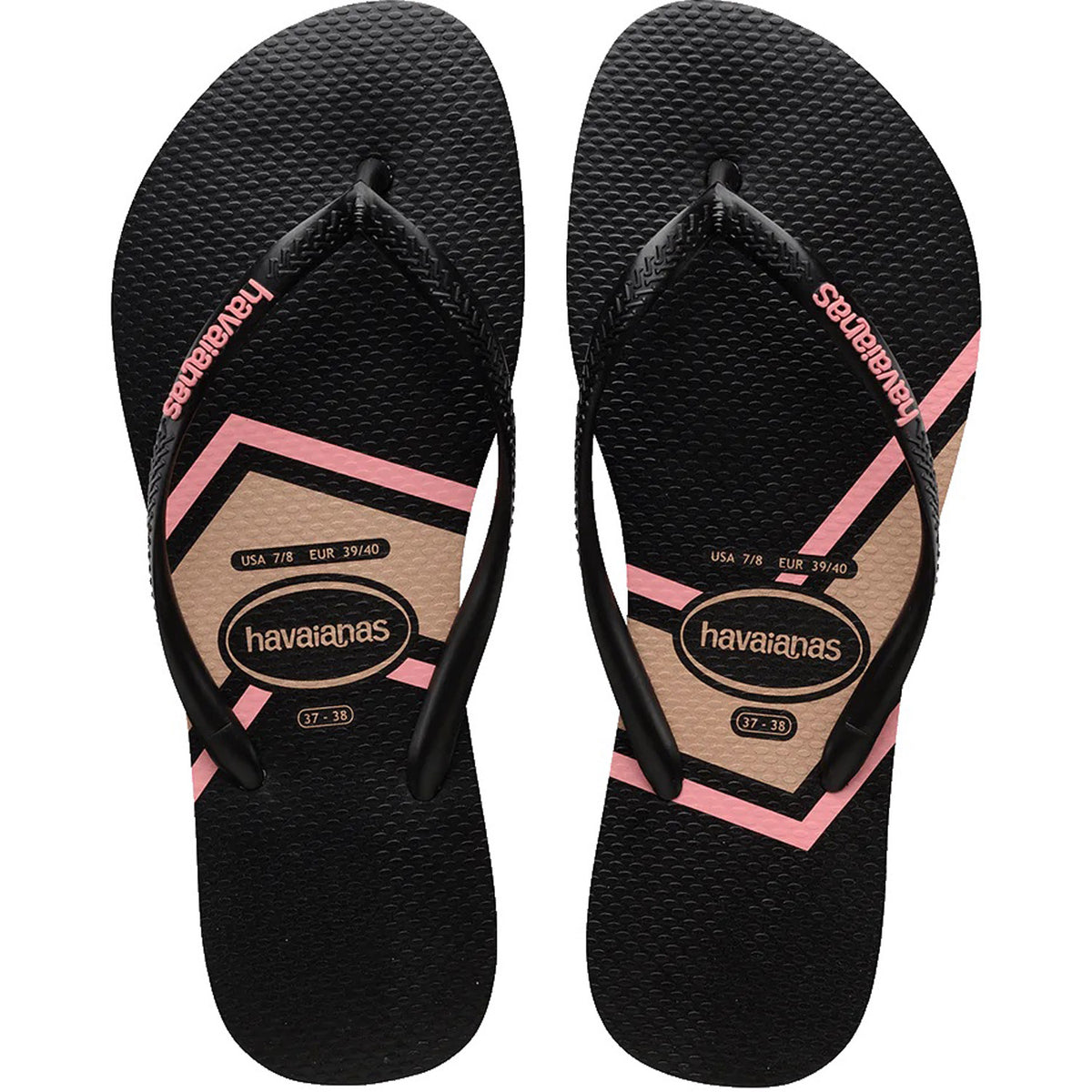 Slim Print Zig Zag Thongs Black Pink