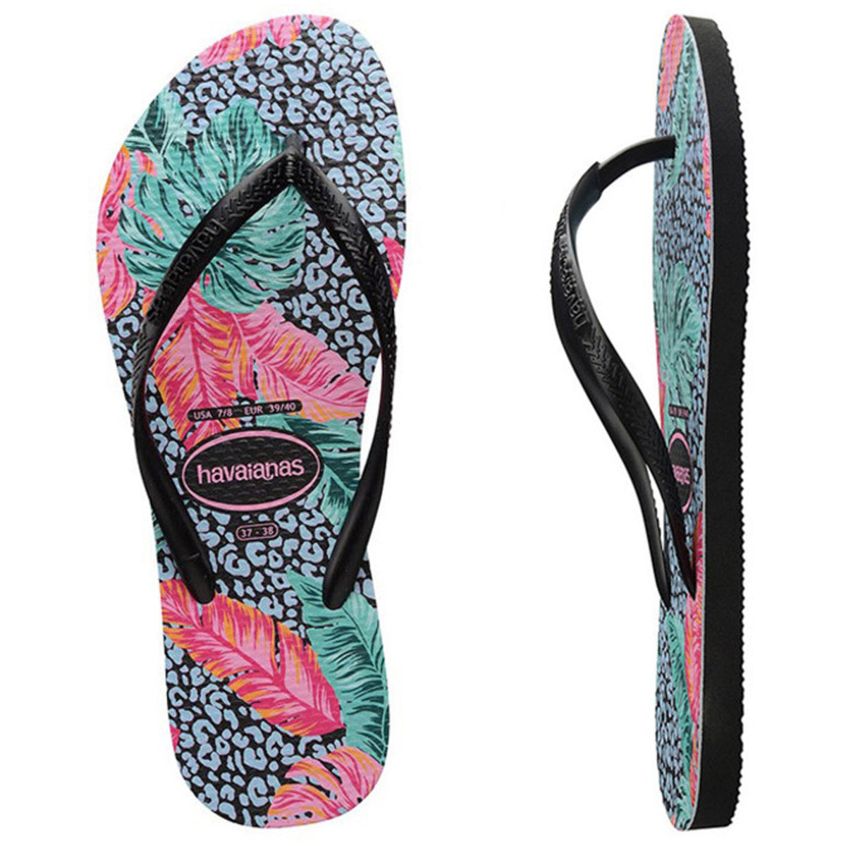 Kids Slim Print Floral Jessica Thongs Black Black