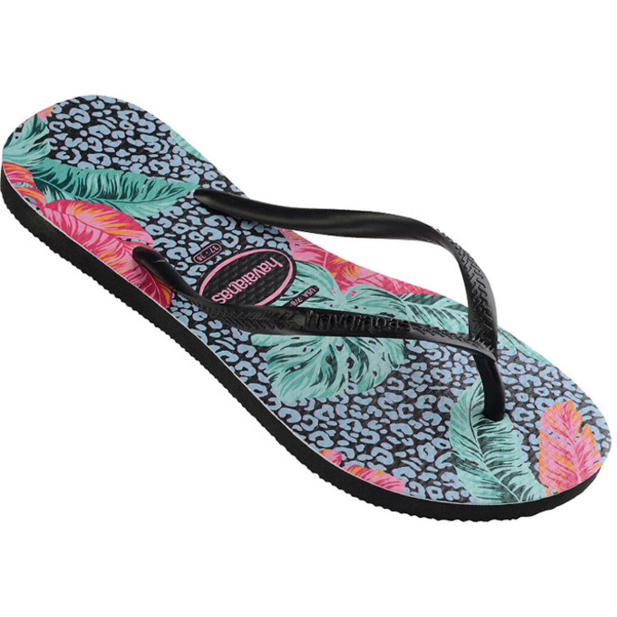Kids Slim Print Floral Jessica Thongs Black Black
