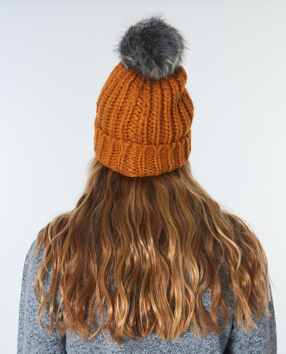 Rip Curl Chunky Fur Pom-Pom Beanie Honey