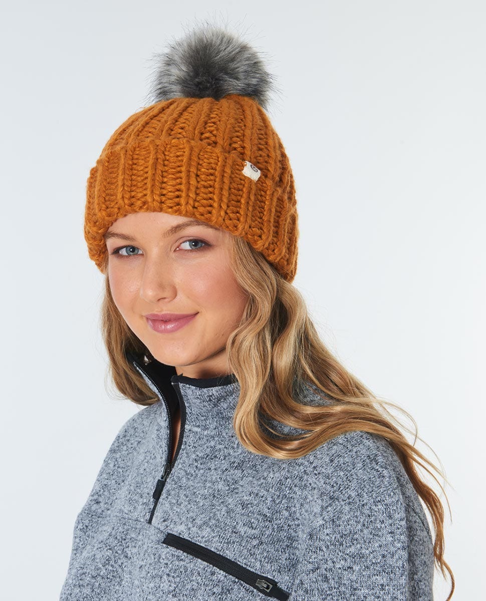 Rip Curl Chunky Fur Pom-Pom Beanie Honey