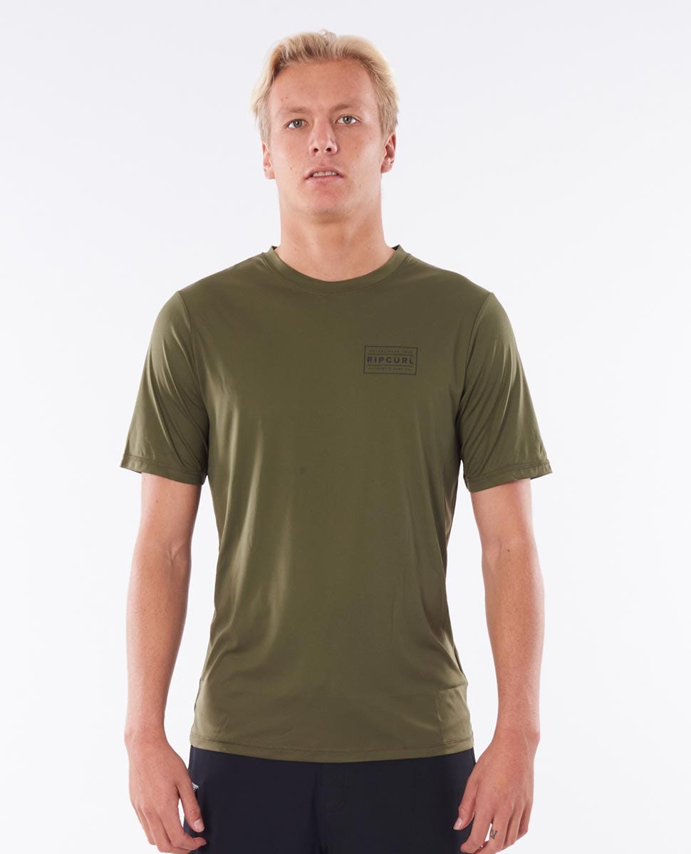 Rip Curl Driven Box Short Sleeve UV Tee Rash Vest Khaki