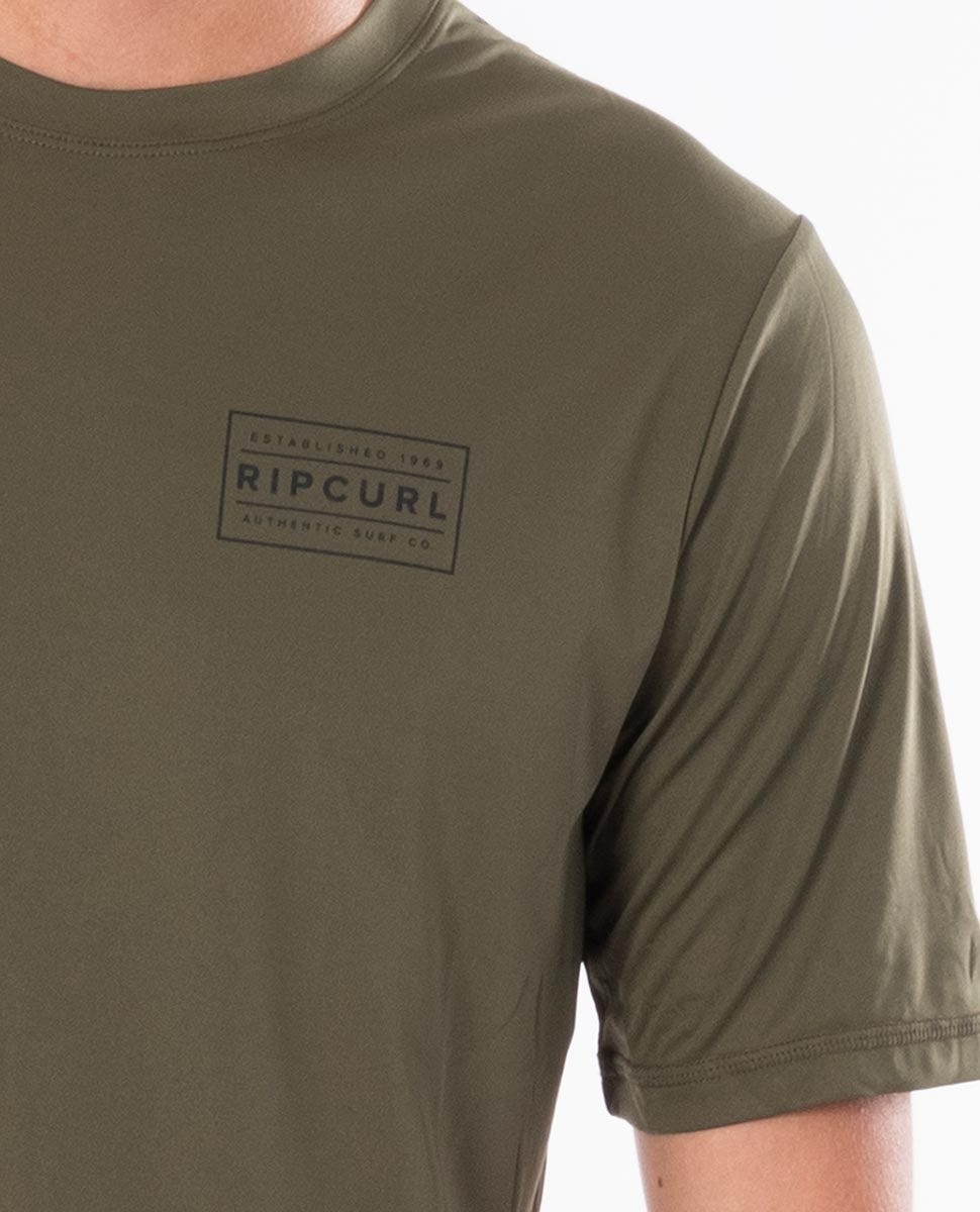 Rip Curl Driven Box Short Sleeve UV Tee Rash Vest Khaki