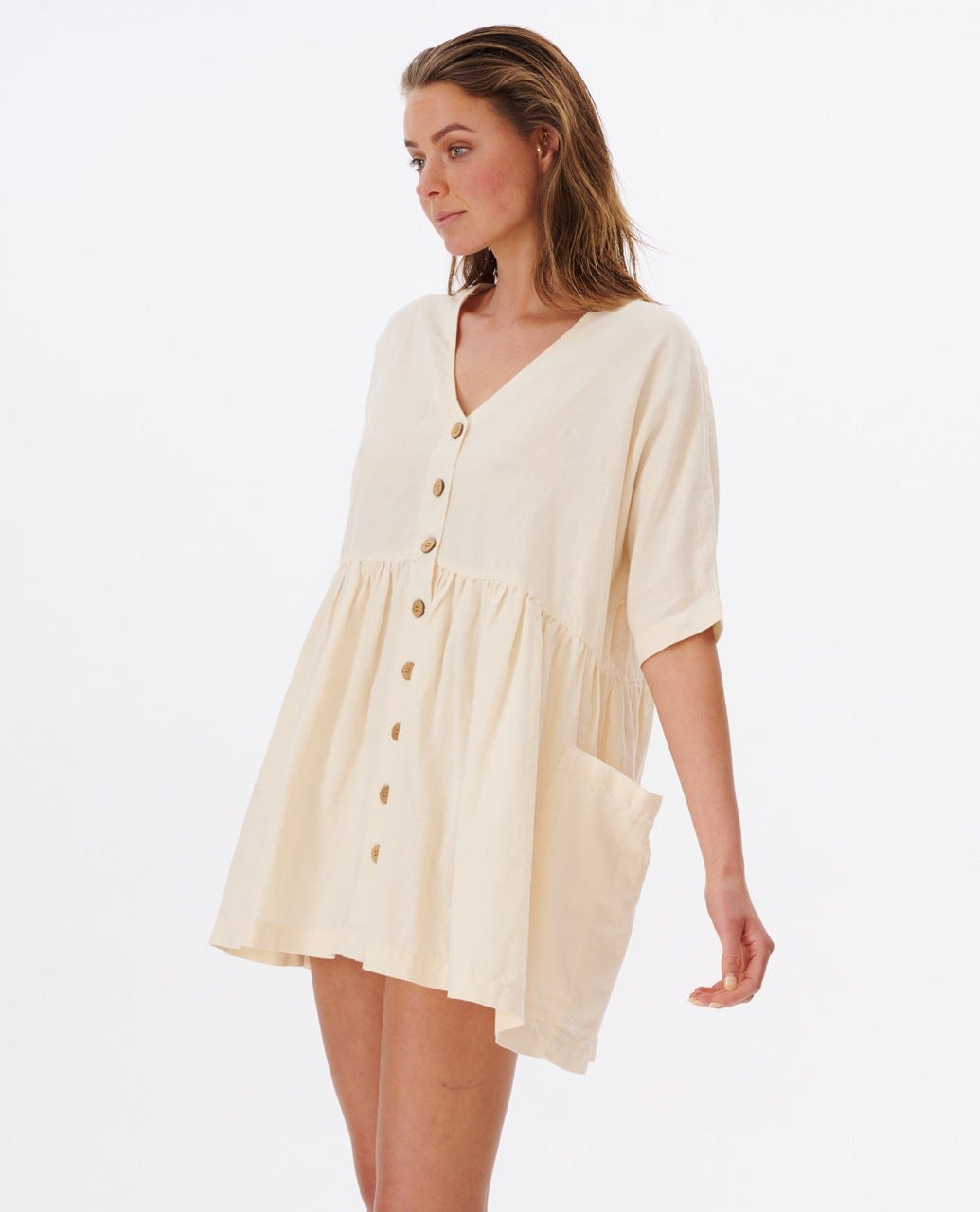 Rip Curl Premium Linen Dress OFF WHITE