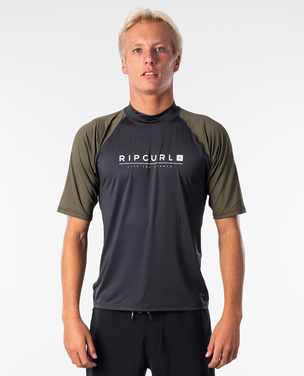 Rip Curl Shockwave Relaxed Short Sleeve UV Tee Rash Guard Khaki