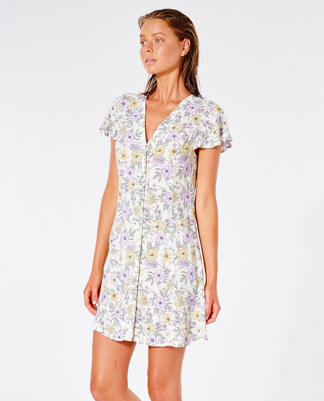 Rip Curl Sunset Haze Button Dress Cream
