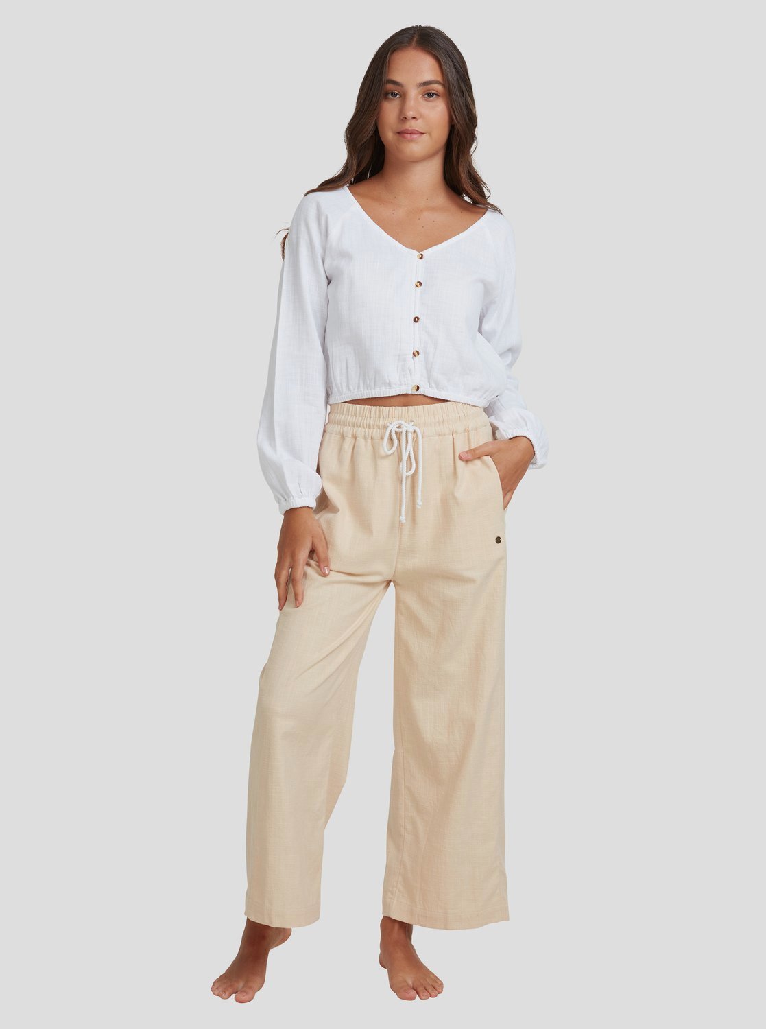 Roxy Womens Florence Long Sleeve Top Bright white