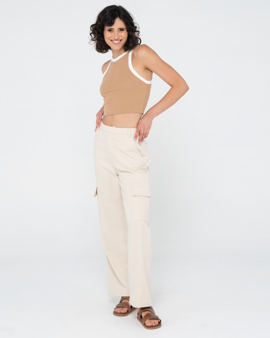 Rusty Everywhere Contrast Crop Racer Tank CAMEL