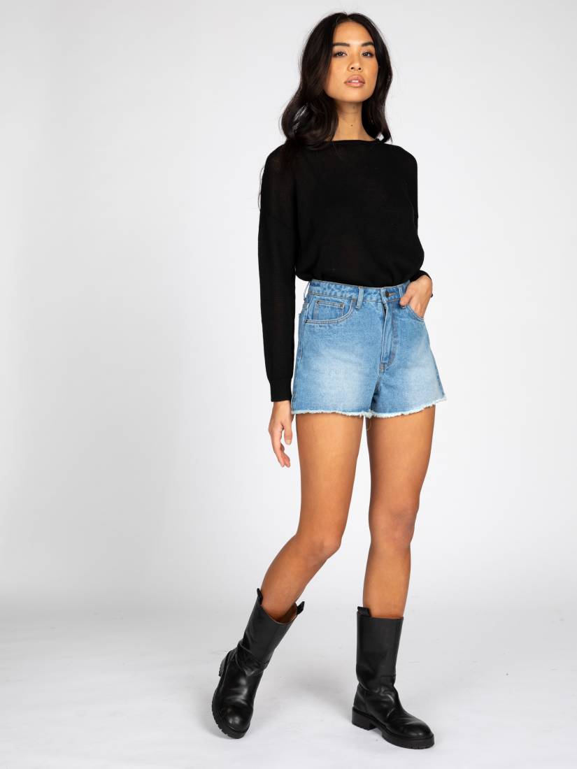 Rusty Penny Kick Flare Denim Short THREAD BLUE