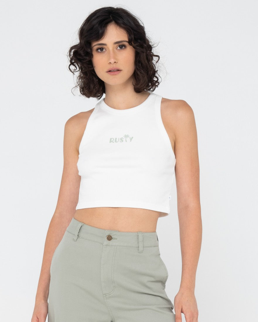 Rusty Rusty Palm Racer Tank WHITE