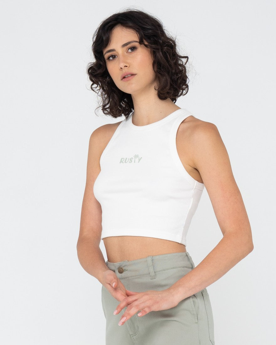 Rusty Rusty Palm Racer Tank WHITE