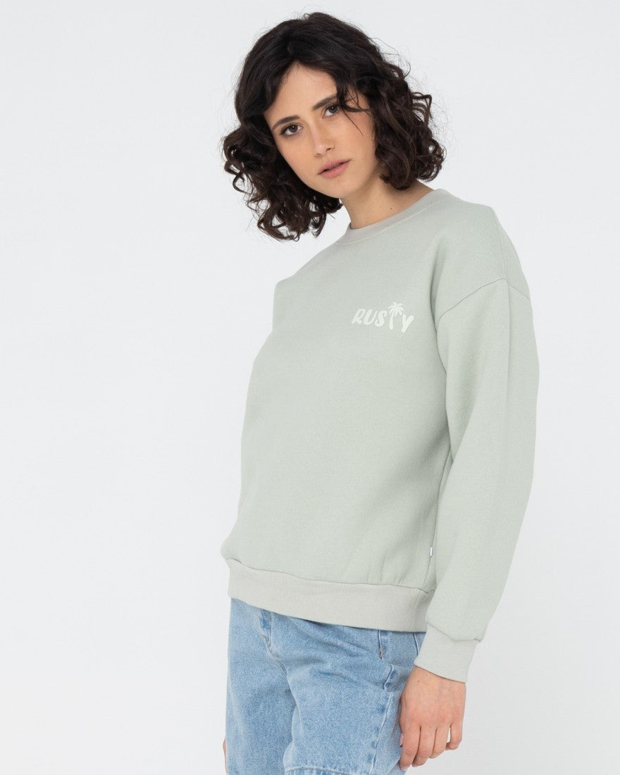 Rusty Rusty Palm Relaxed Crew Fleece PASTEL JADE