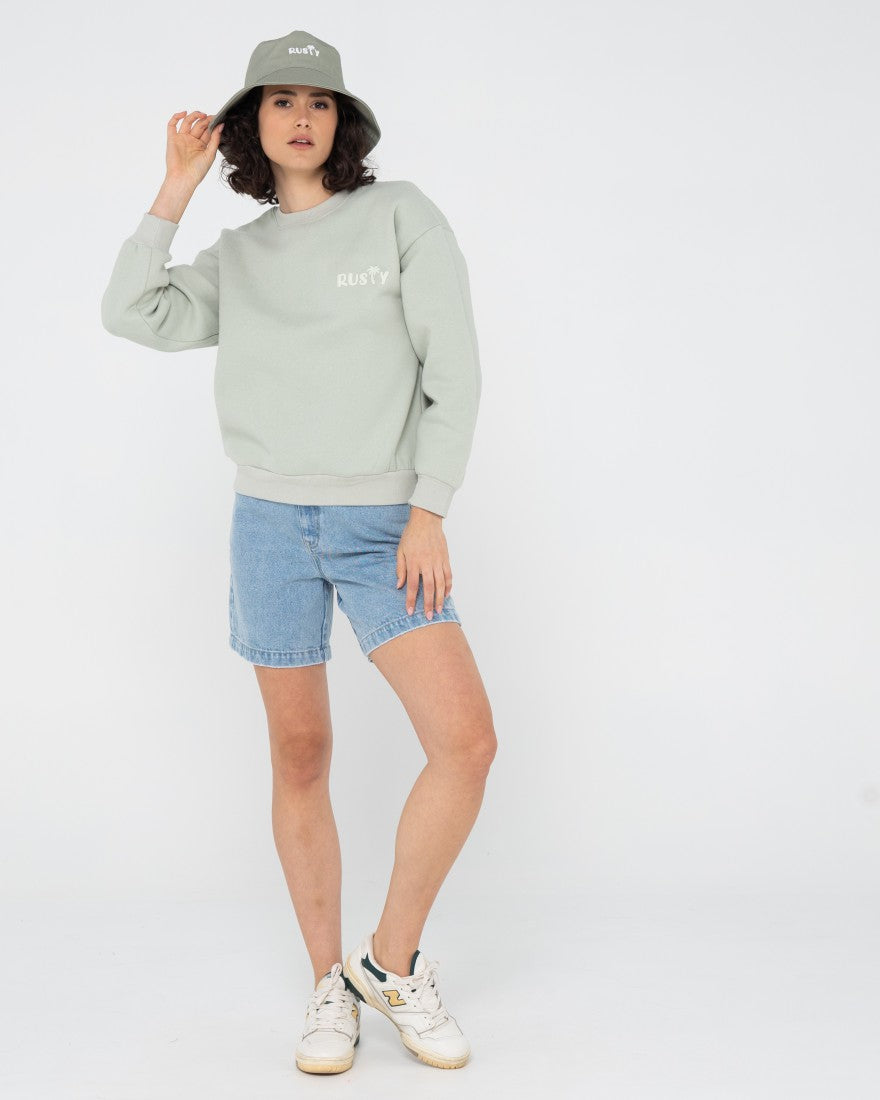 Rusty Rusty Palm Relaxed Crew Fleece PASTEL JADE