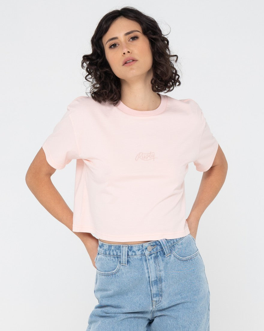 Rusty Rusty Script Relaxed Fit Crop Tee PASTEL PINK